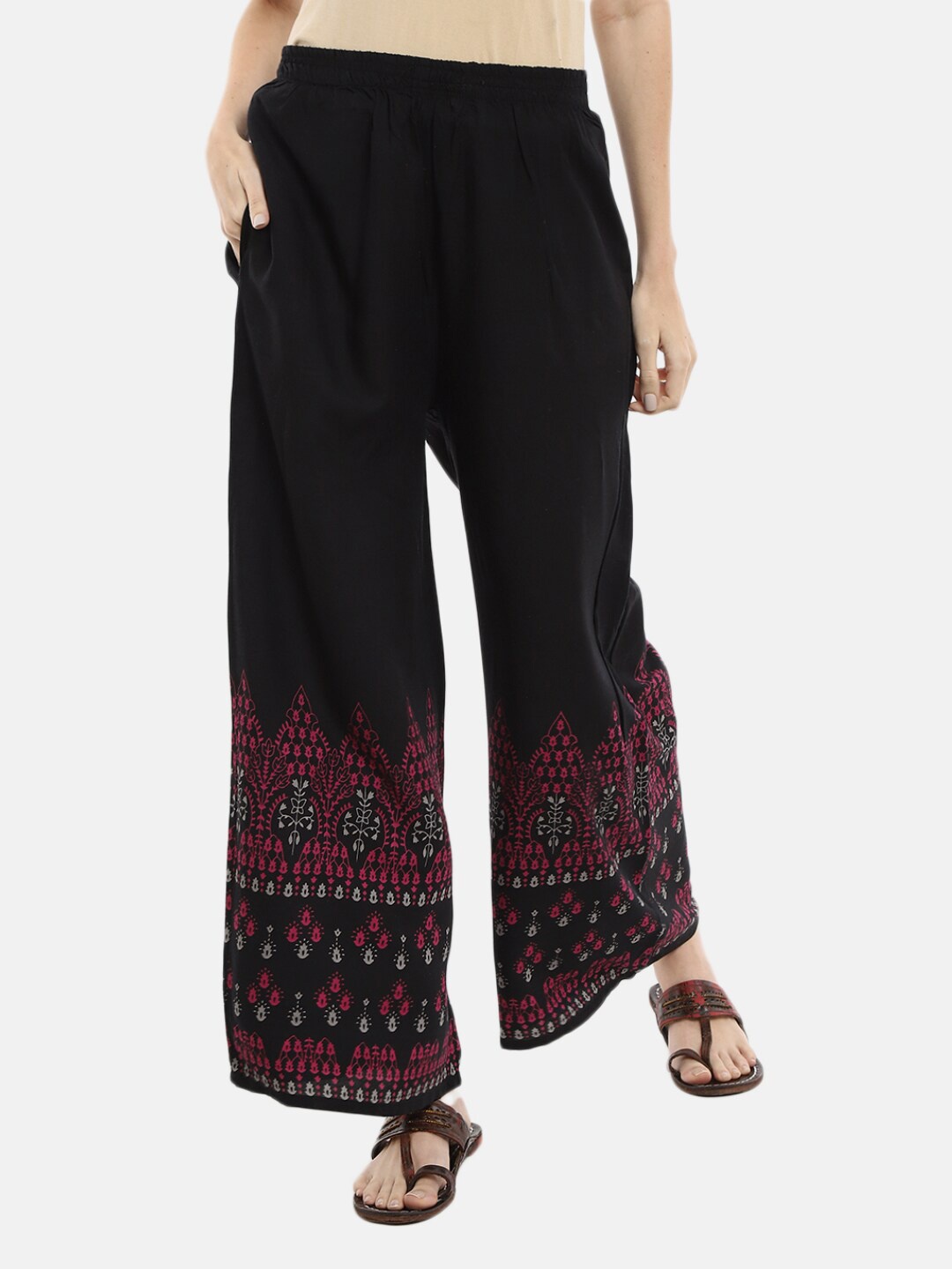 

Desi Mix Women Black & Pink Printed Straight Fit Palazzos