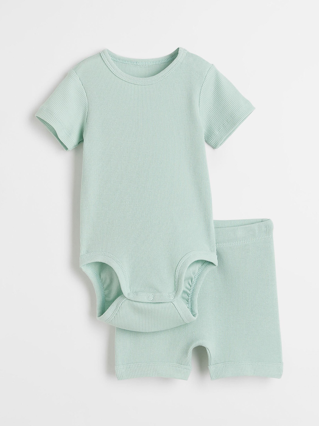 

H&M Girls Turquoise Blue Ribbed Cotton Set