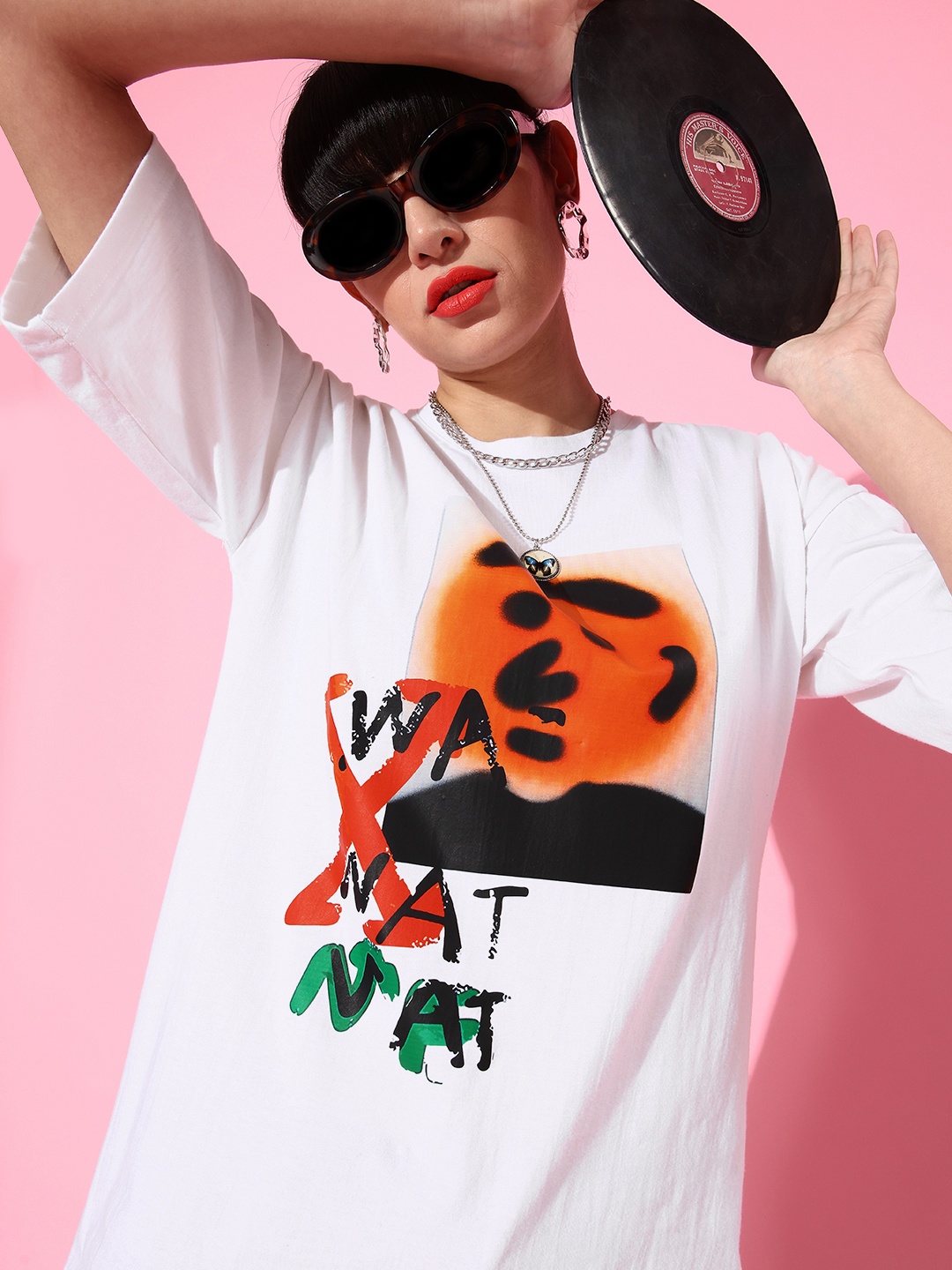 

HERSHEINBOX Women Classic White Graphic Joyful Conversation Tshirt