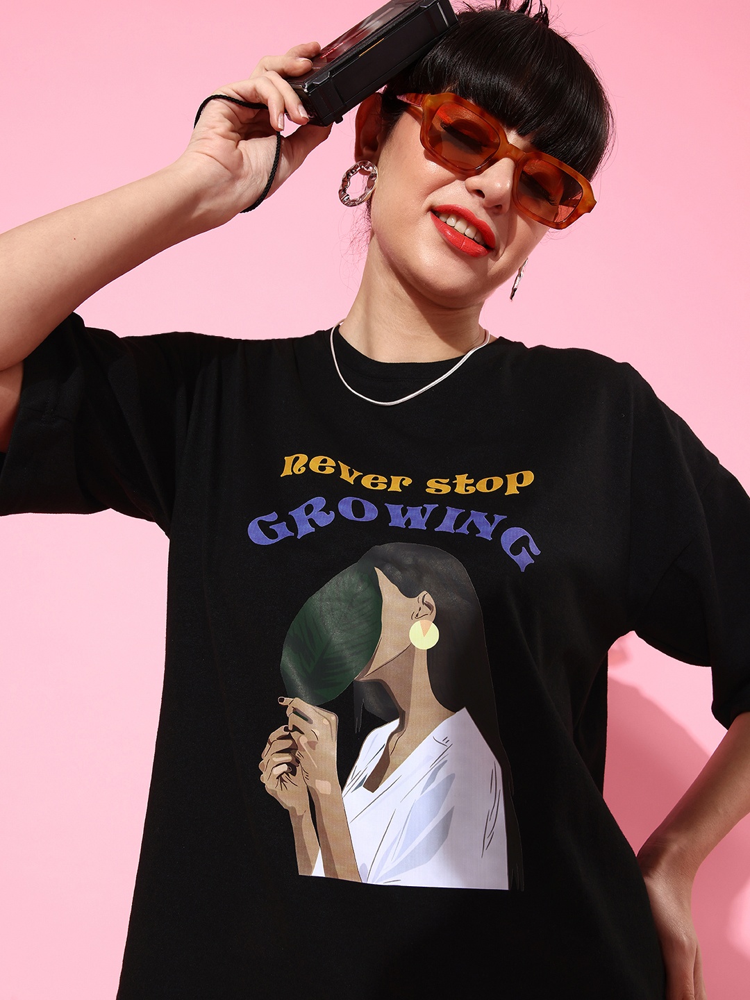 

Stylecast X Hersheinbox Women Stylish Black Graphic Joyful Conversation Tshirt