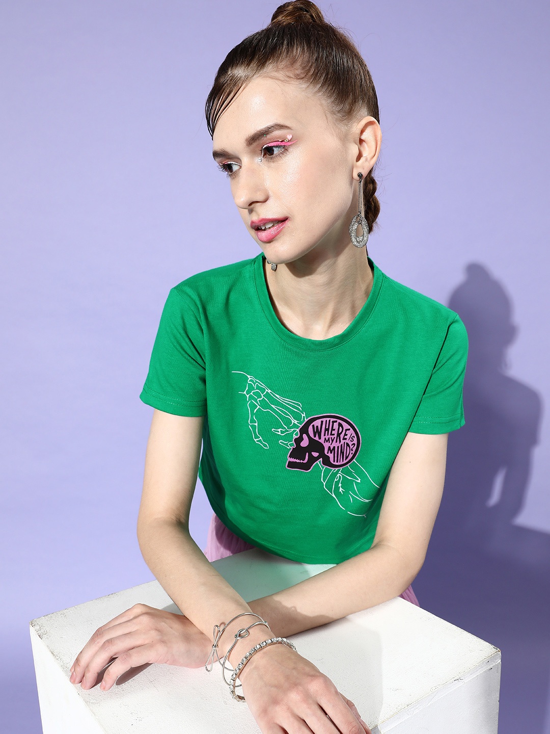 

Stylecast X Hersheinbox Women Green Graphic Joyful Conversation Tshirt