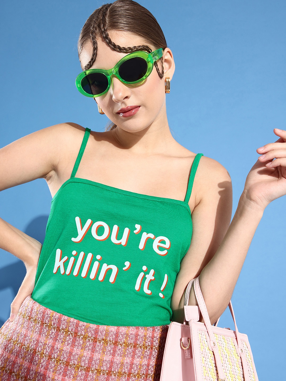 

HERSHEINBOX Gorgeous Green Typography Noughties Spaghetti Top
