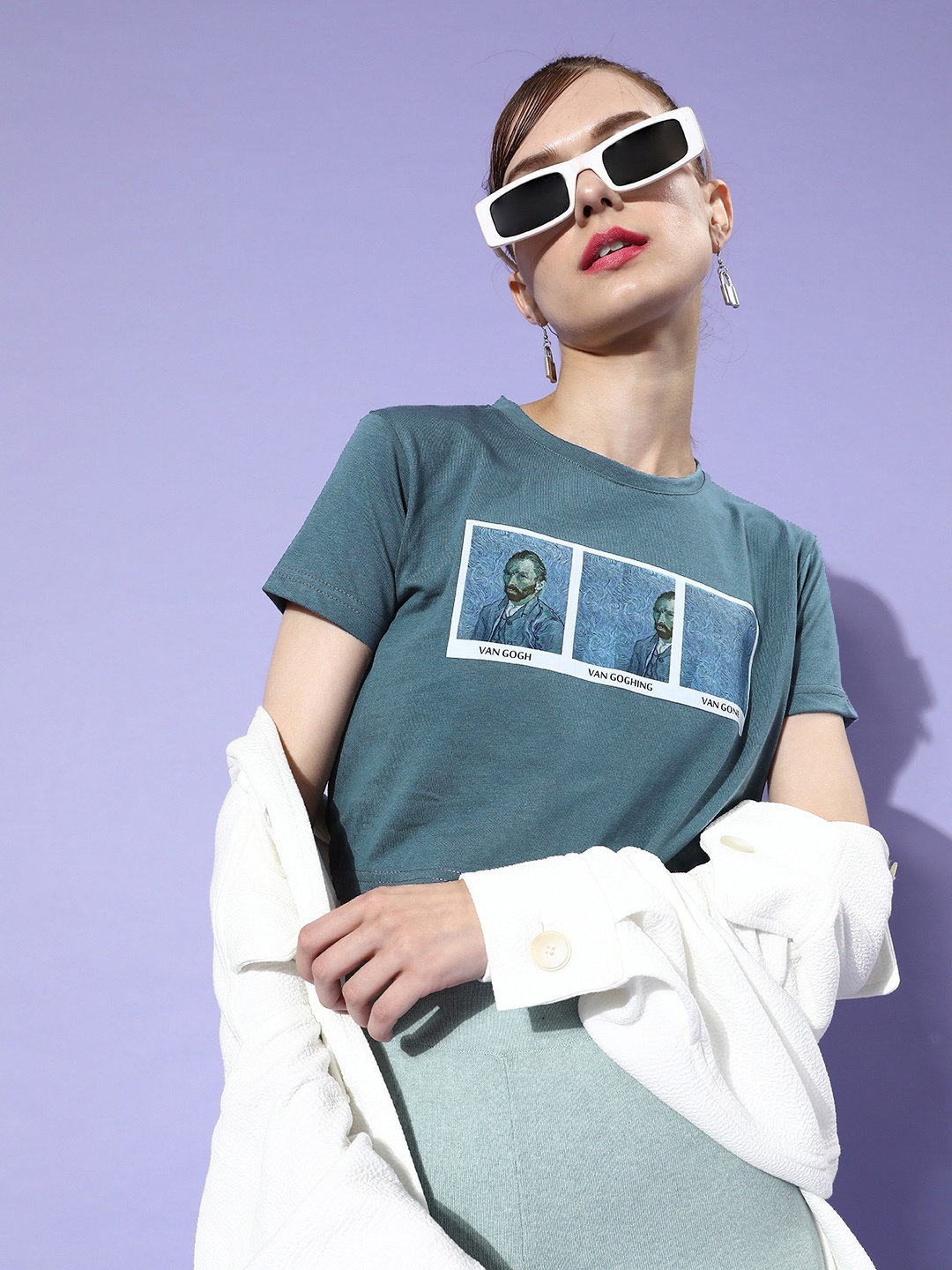 

HERSHEINBOX Women Teal Graphic Baby Tee