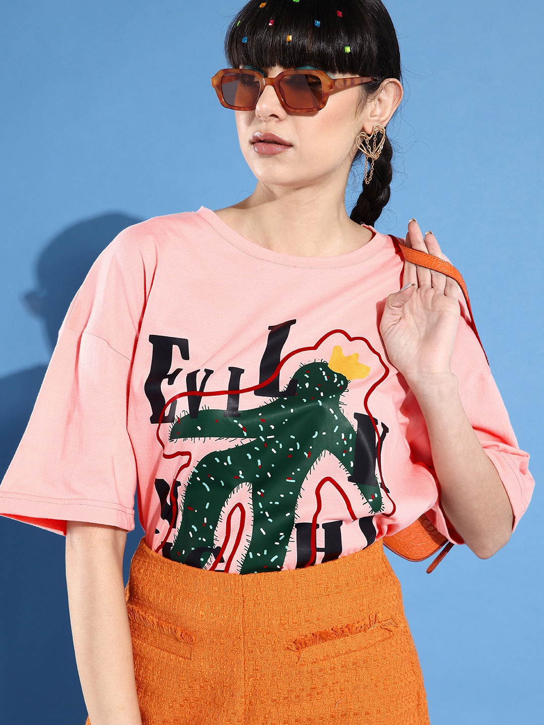 

Stylecast X Hersheinbox Women Peach Graphic Nuovo Sleeves Tshirt