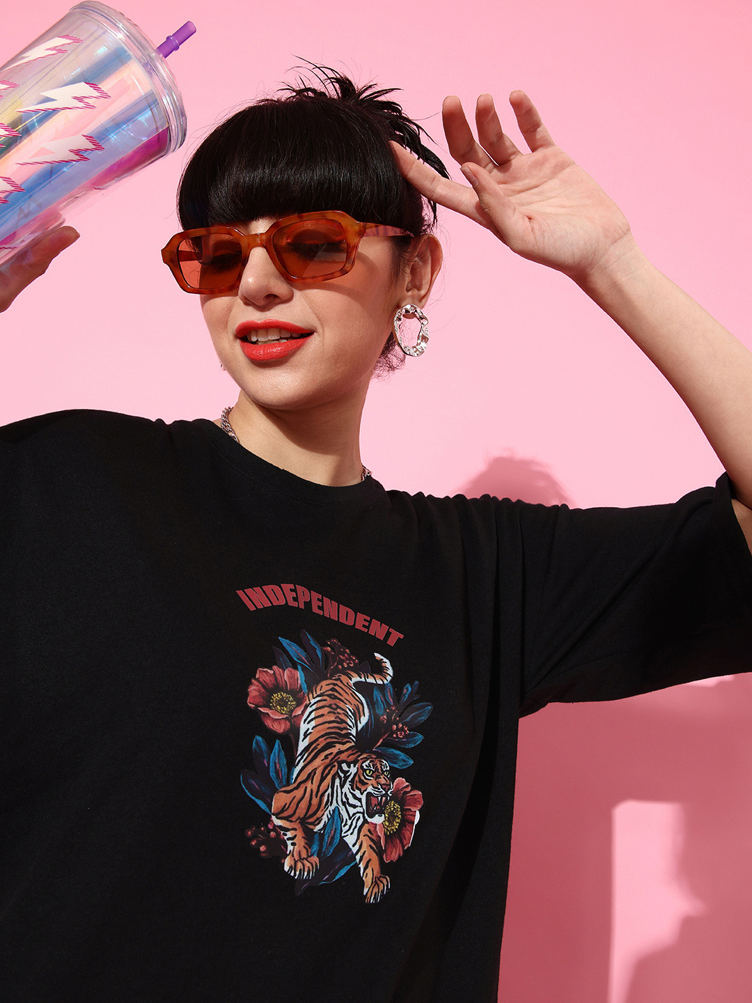 

HERSHEINBOX Women Stylish Black Graphic Joyful Conversation Tshirt