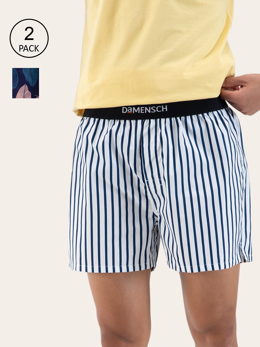 

DAMENSCH Men Pack of 2 Assorted Ultra-Light Cotton Boxers- DAM-ER-MIX-SBX-CSW-RIB, White