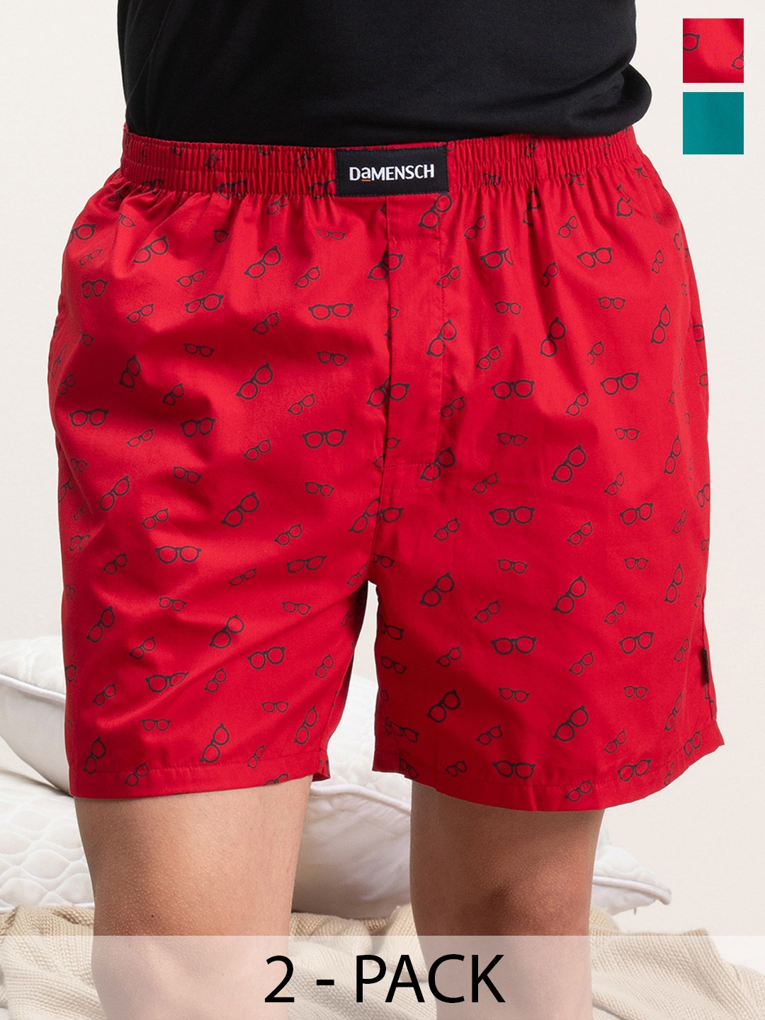 

DAMENSCH Men Pack of 2 Assorted Ultra-Light Cotton Regular Fit Boxer Shorts, Red