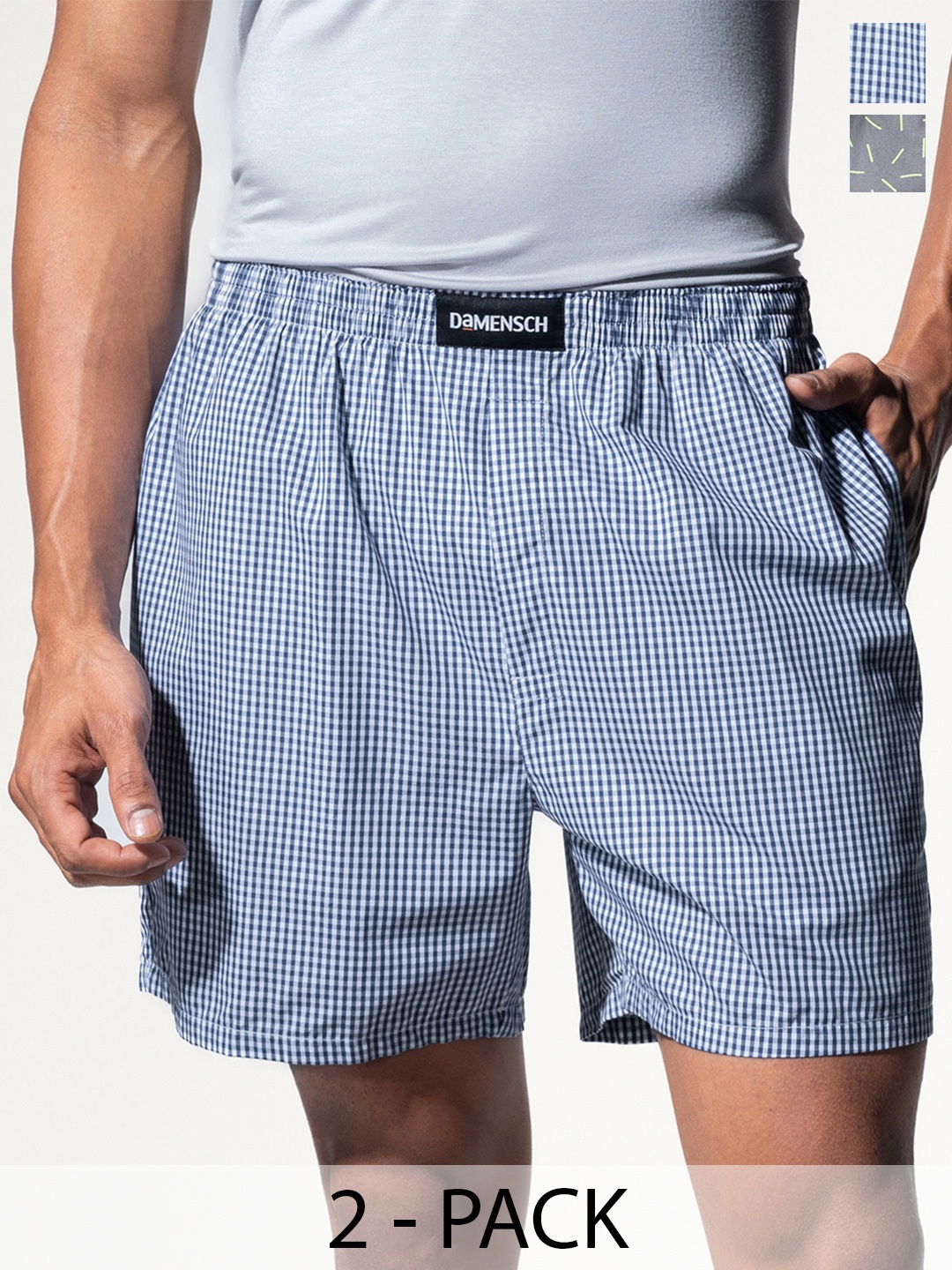 

DAMENSCH Men Pack of 2 Assorted Ultra-Light Cotton Boxer Shorts- DAM-ER-MIX-LBX-ABG-AN, Blue