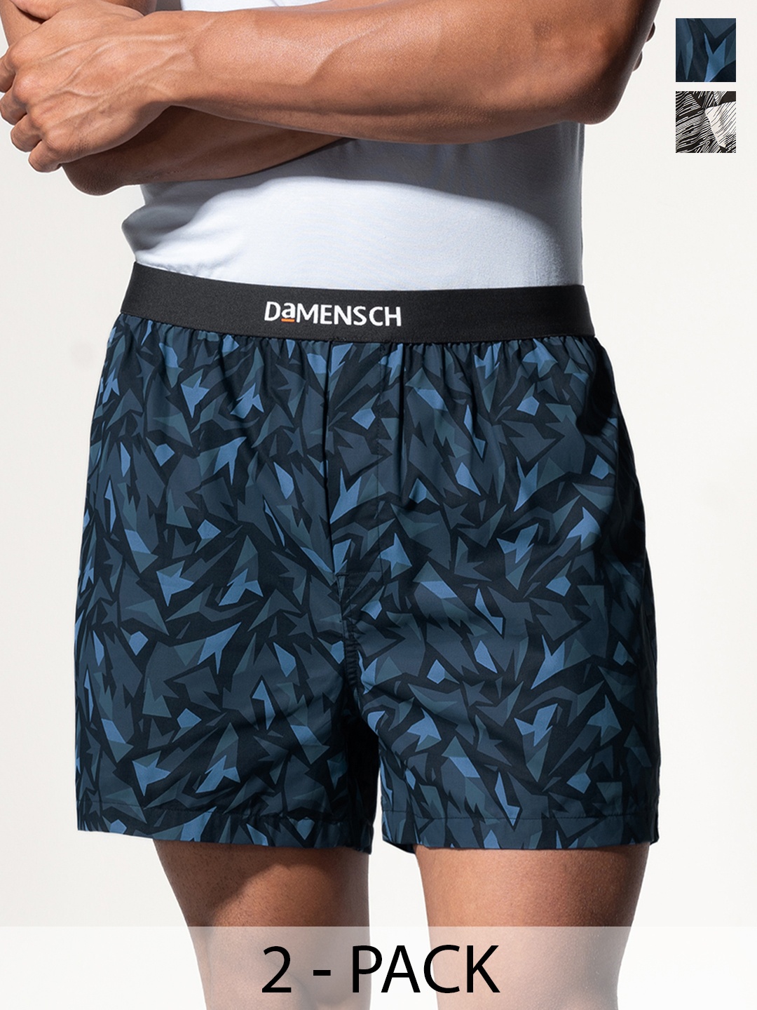 

DaMENSCH Men Pack of 2 Assorted Ultra-Light Cotton Regular Fit Inner Boxer, Blue