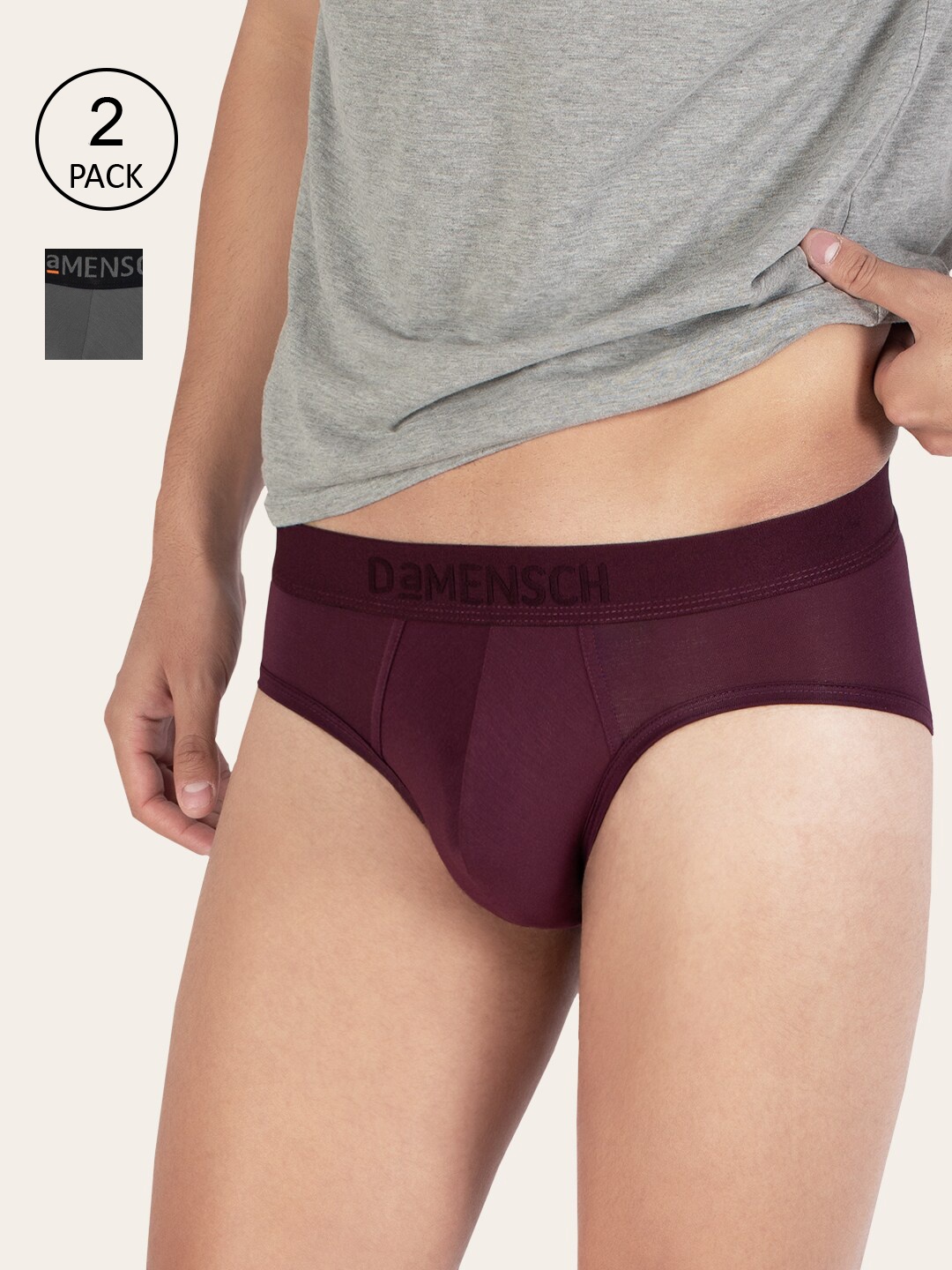 

DaMENSCH Pack of 2 DEO-SOFT Solid Premium Egyptian Cotton-Modal Blend Briefs, Grey
