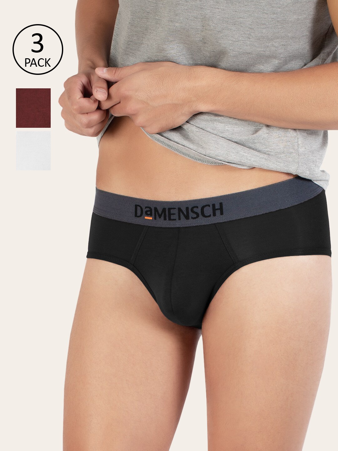 

DaMENSCH Pack of 3 DEO-SOFT Solid Premium Egyptian Cotton-Modal Blend Briefs, Black