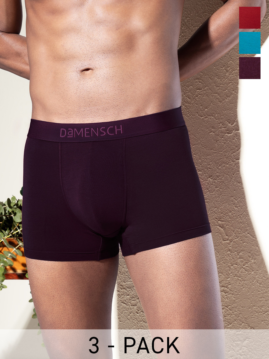 

DaMENSCH Pack of 3 DEO-SOFT Solid Premium Egyptian Cotton-Modal Blend Trunk, Blue
