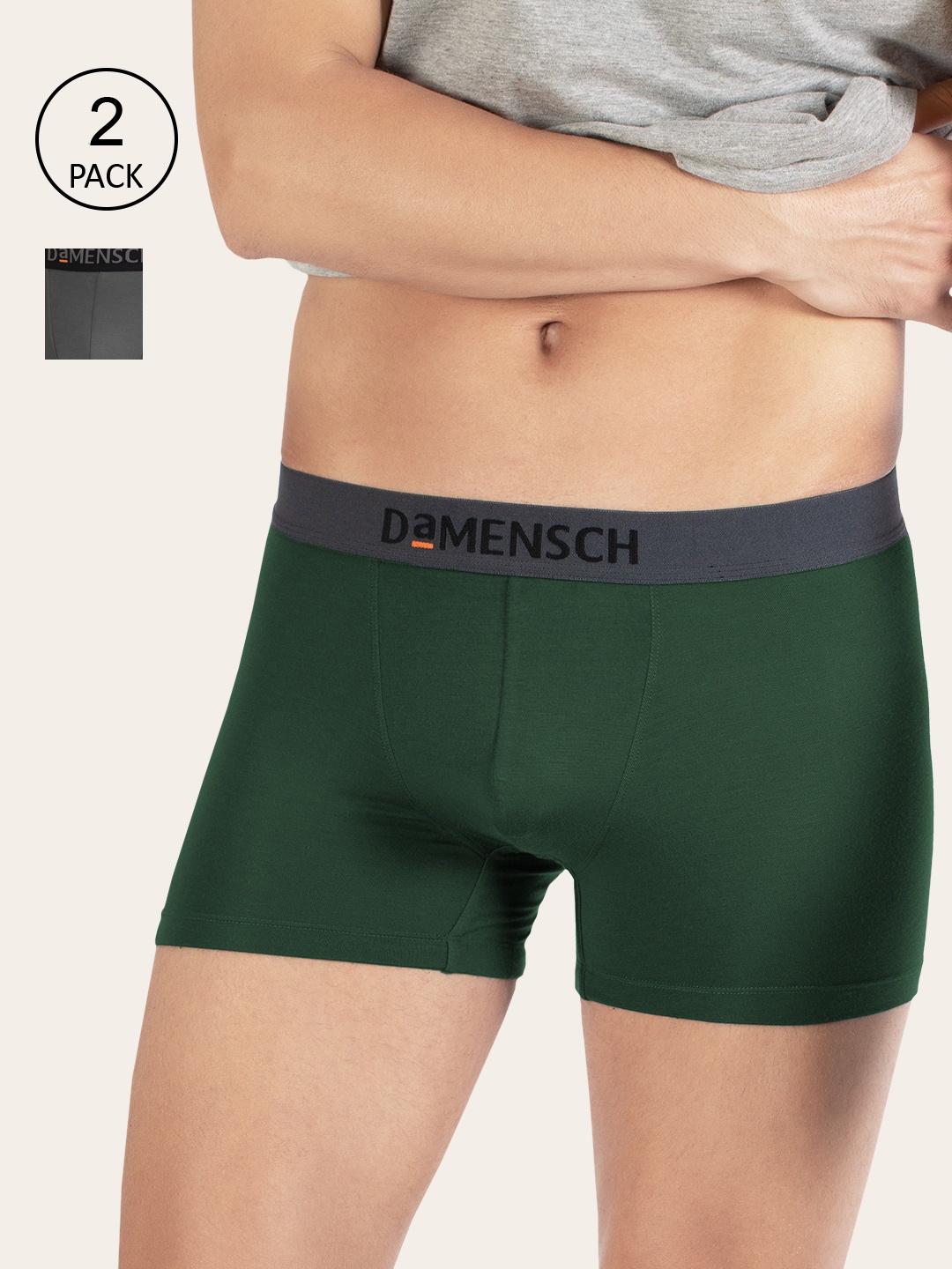 

DAMENSCH Men Pack Of 2 Anti Bacterial Trunks DAM-ER-MIX-T-JG-WG, Green