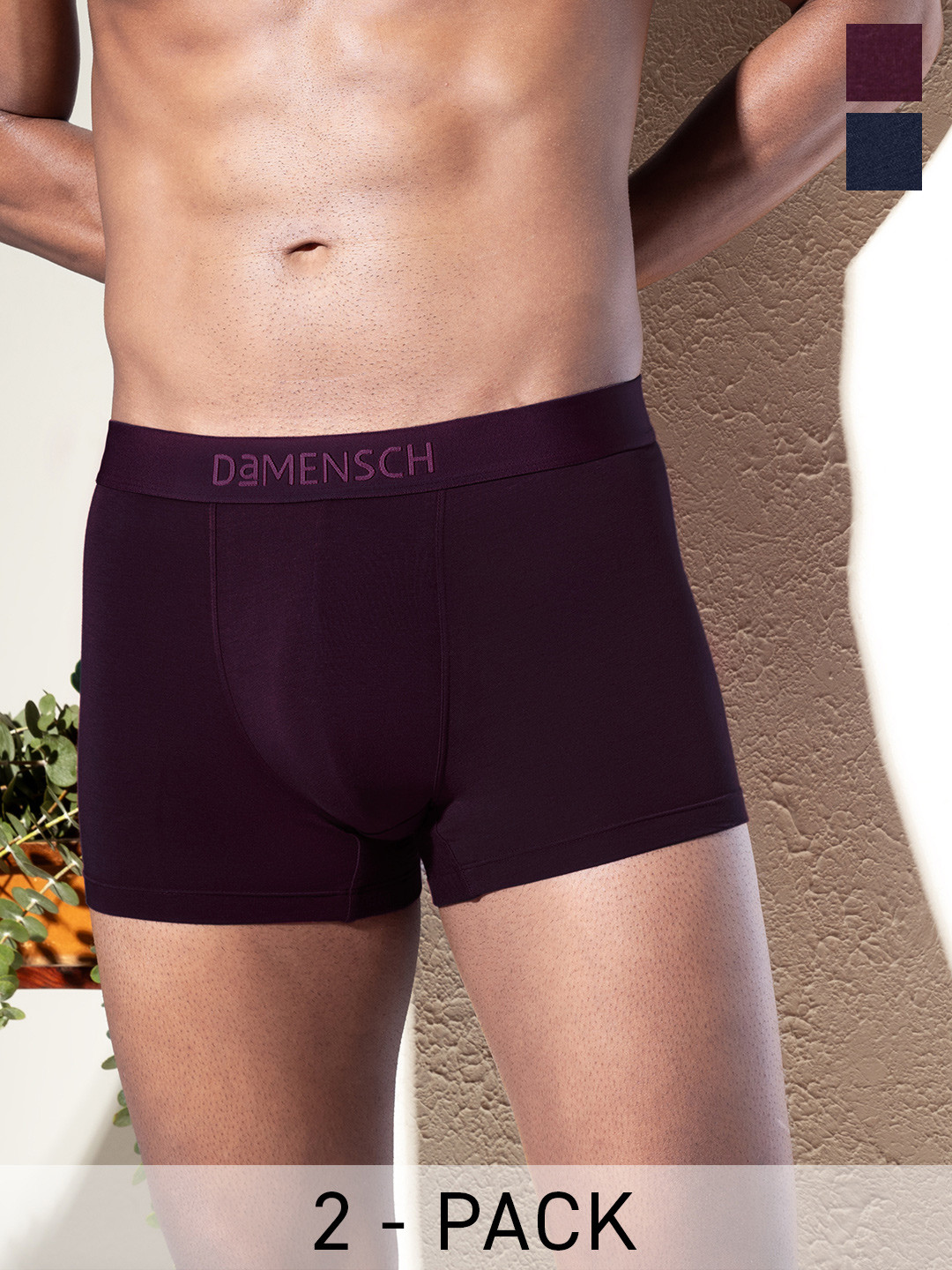 

DaMENSCH Pack of 2 DEO-SOFT Solid Premium Egyptian Cotton-Modal Blend Trunk, Blue