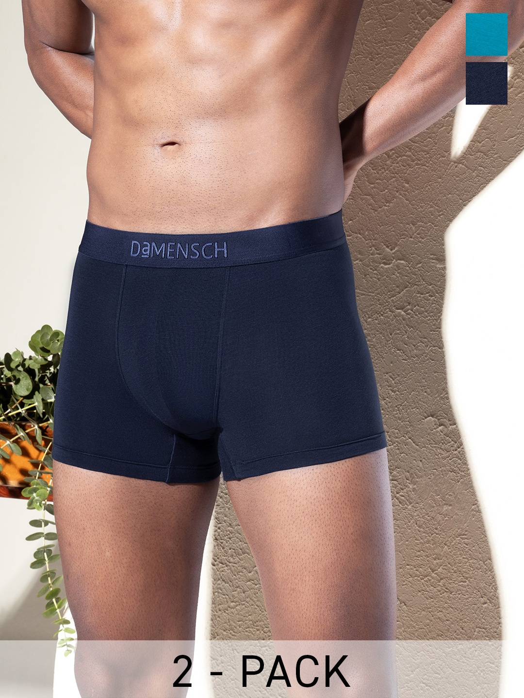 

DaMENSCH Pack of 2 DEO-SOFT Solid Premium Egyptian Cotton-Modal Blend Trunk, Teal