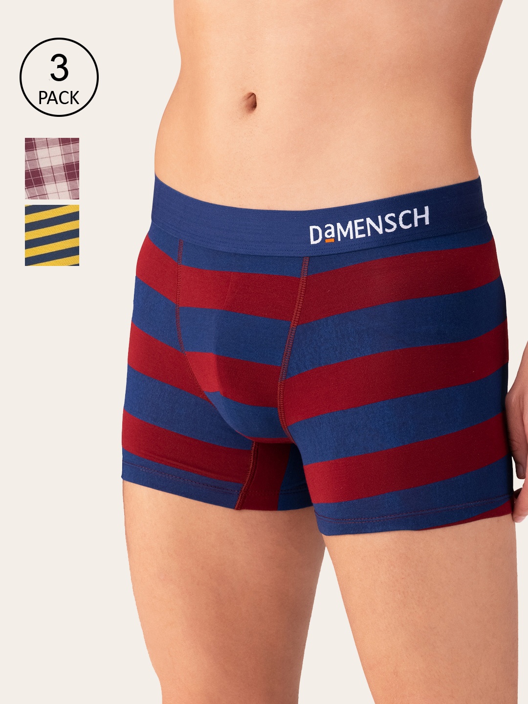 

DAMENSCH Men Pack of 3 Printed Trunk DAM-ER-MIX-T-STW-CBE-NAY-PACK-3, Yellow