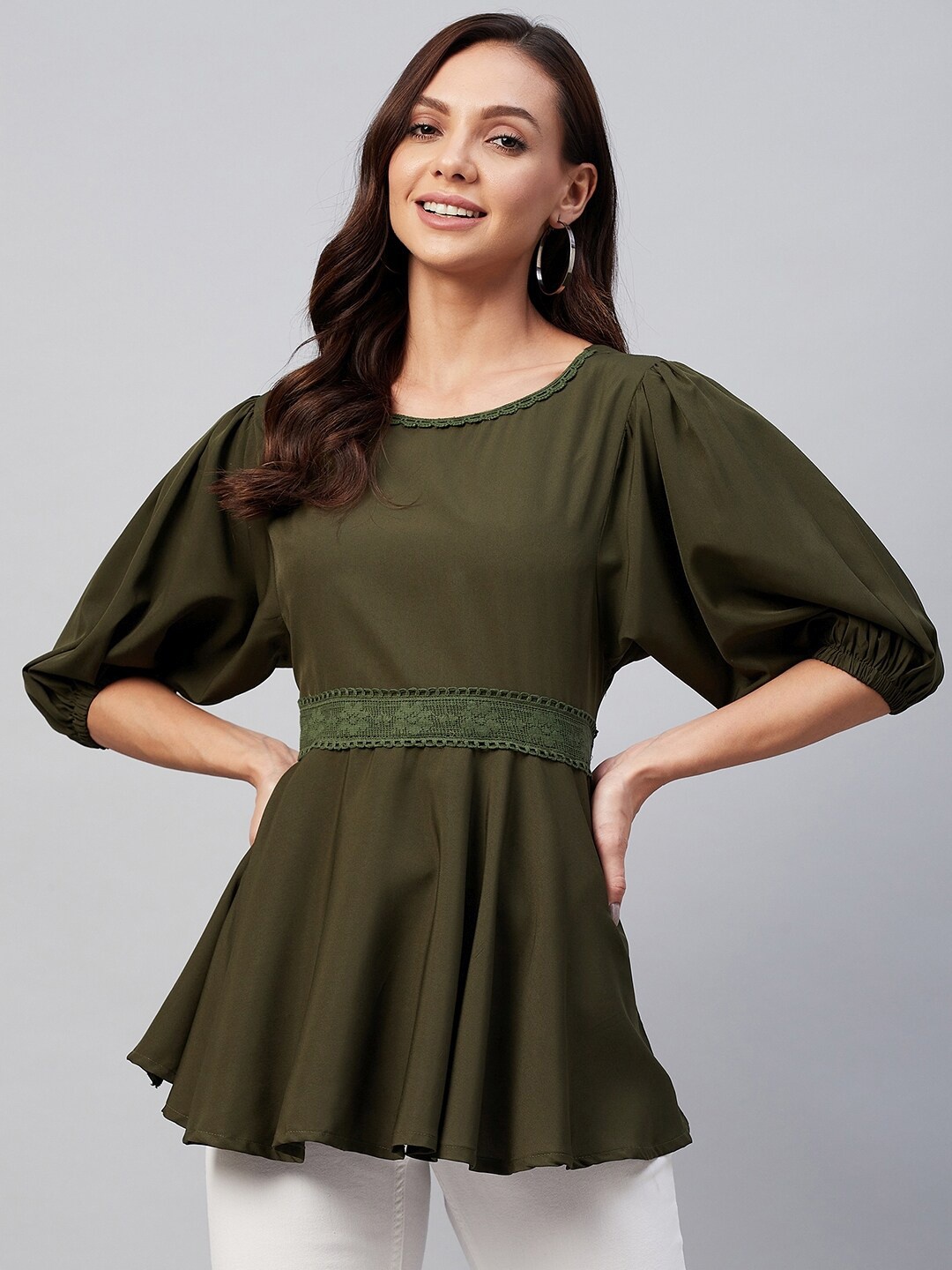 

Azira Olive Green Crepe Longline Top