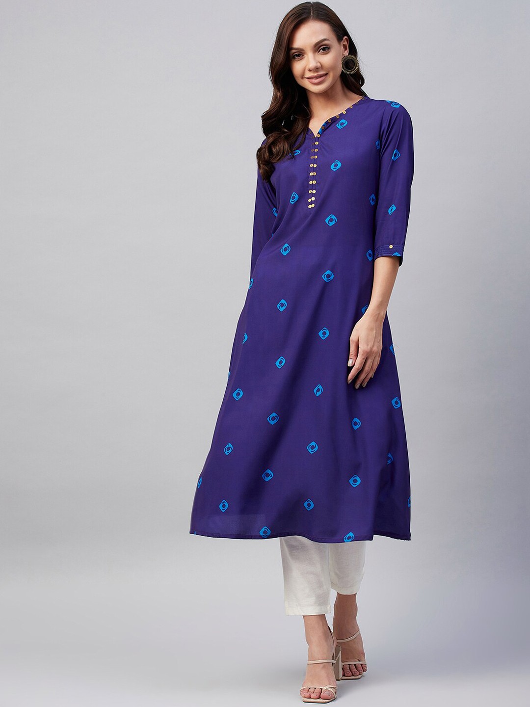 

Azira Women Blue Geometric Embroidered Gotta Patti Crepe Kurta