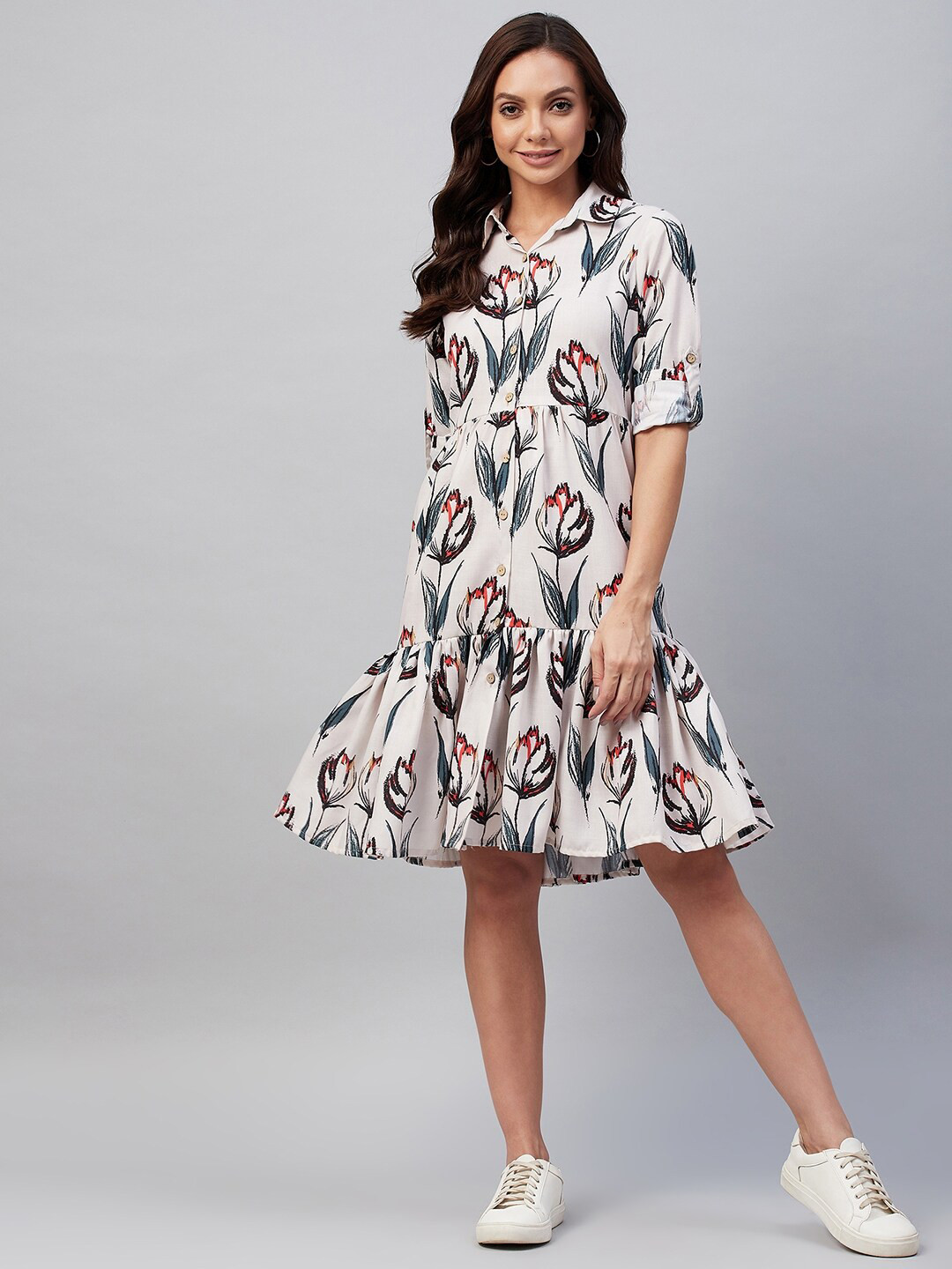 

Azira Beige Ethnic Motifs Shirt Dress