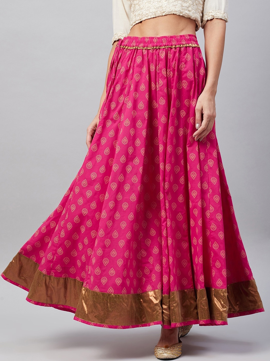 

Azira Women Magenta & Gold Coloured Printed Ethnic Flared A-line Maxi skirts