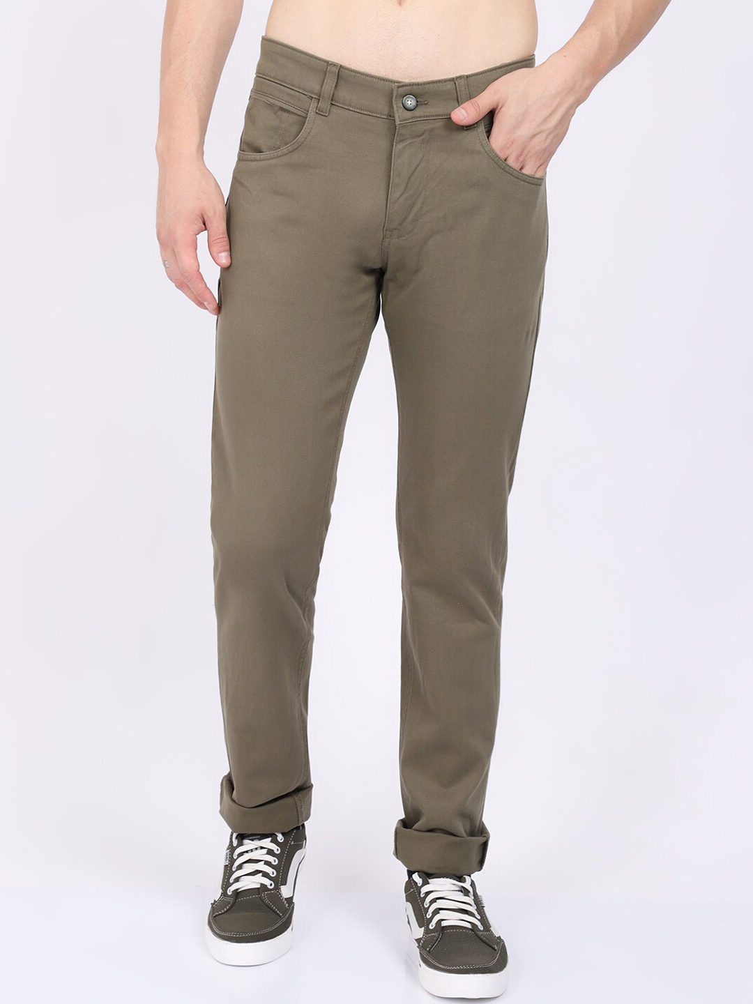 

Cantabil Men Olive Green Chinos Trousers