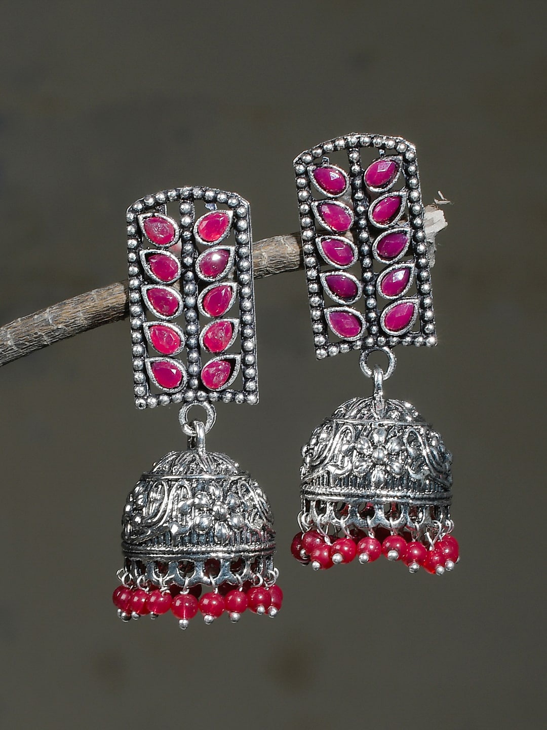 

Silvermerc Designs Silver-Toned Contemporary Jhumkas Earrings