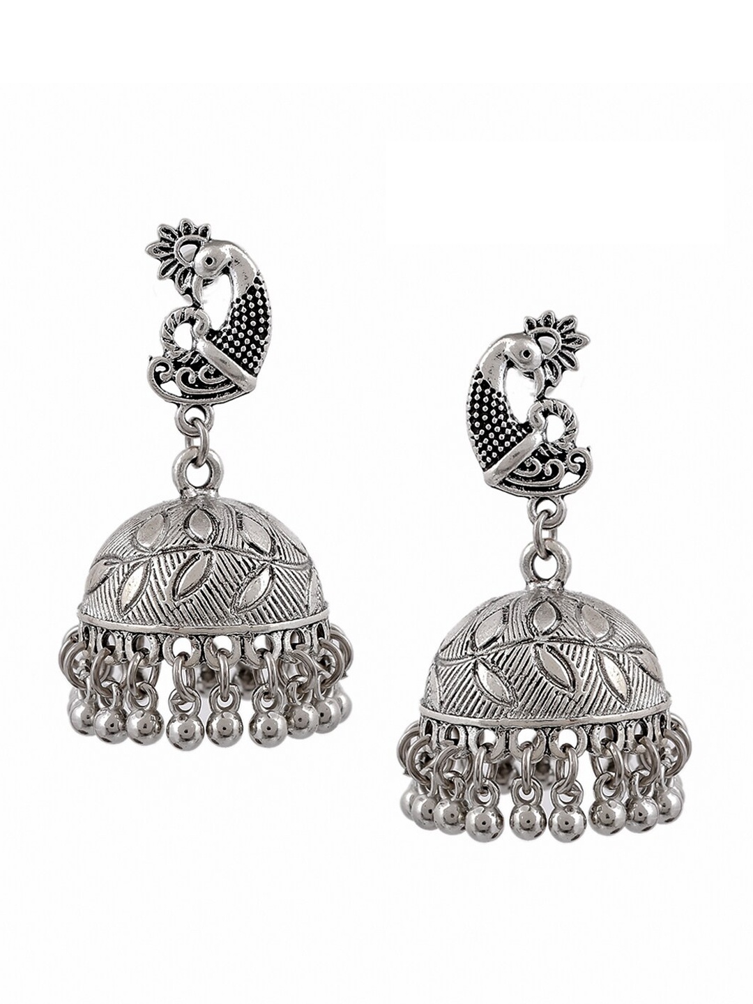 

Silvermerc Designs Silver-Toned Contemporary Jhumkas Earrings
