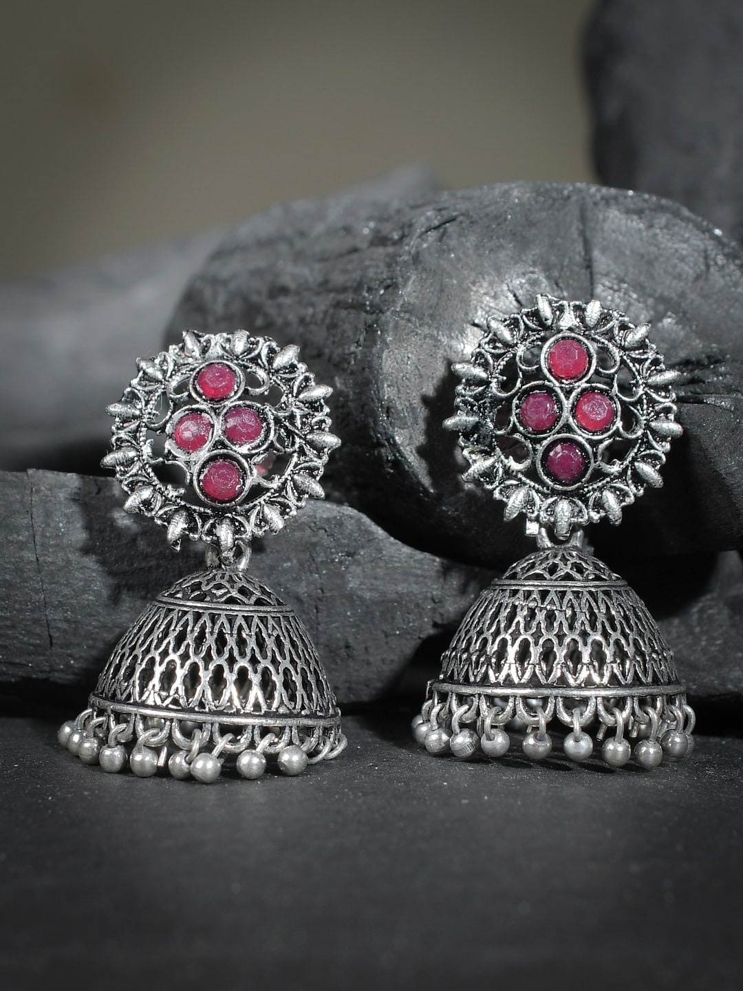 

Silvermerc Designs Silver-Toned Contemporary Jhumkas Earrings