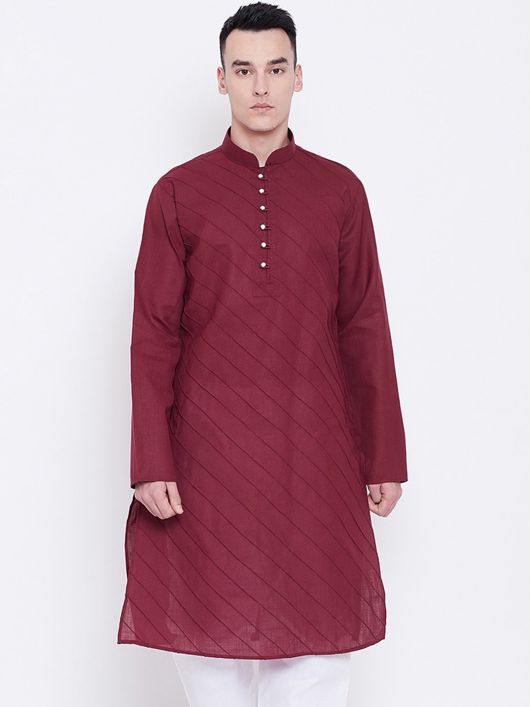 

SG LEMAN Men Red Thread Work Kurta