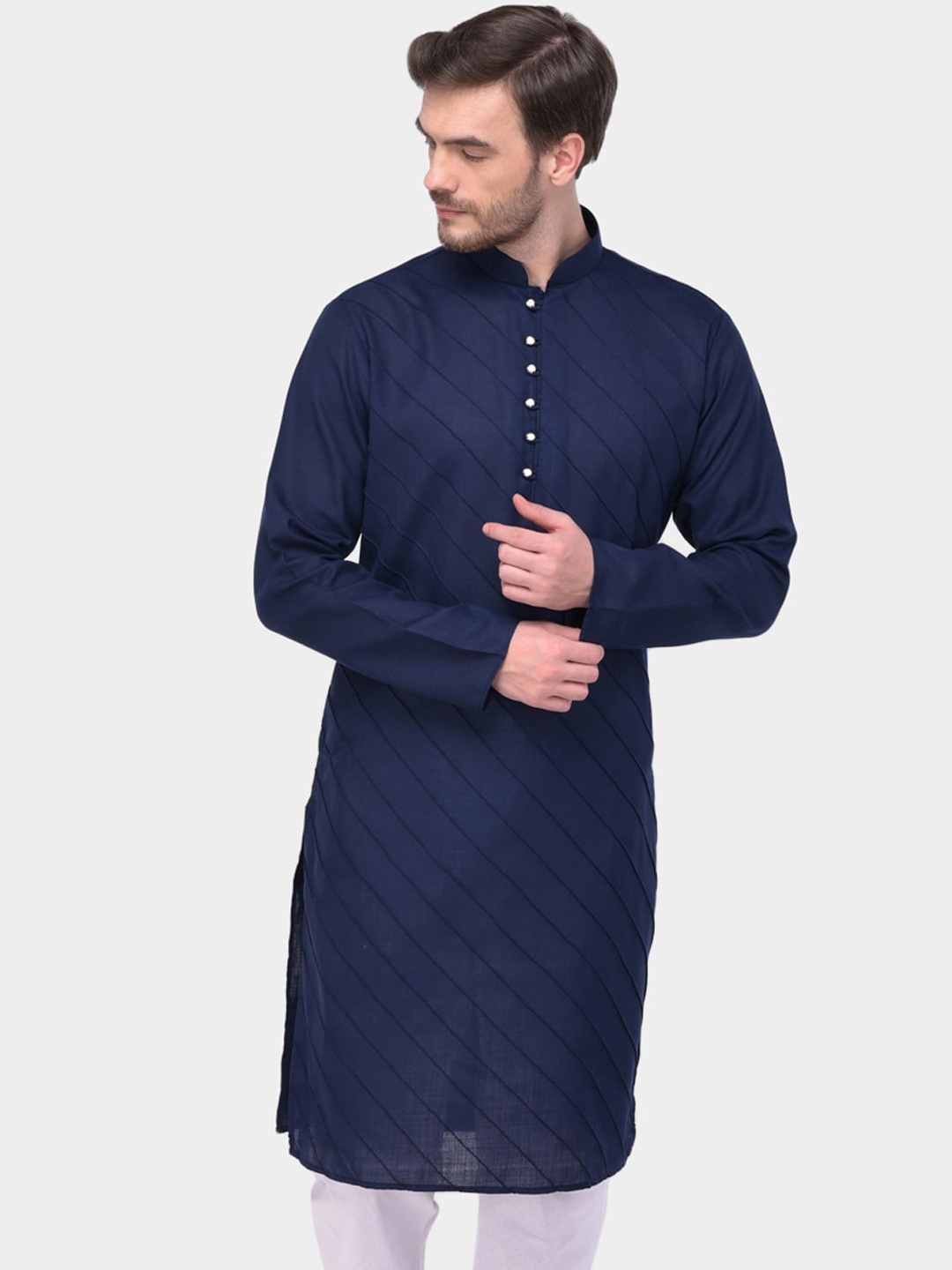 

SG LEMAN Men Navy Blue Straight Kurta