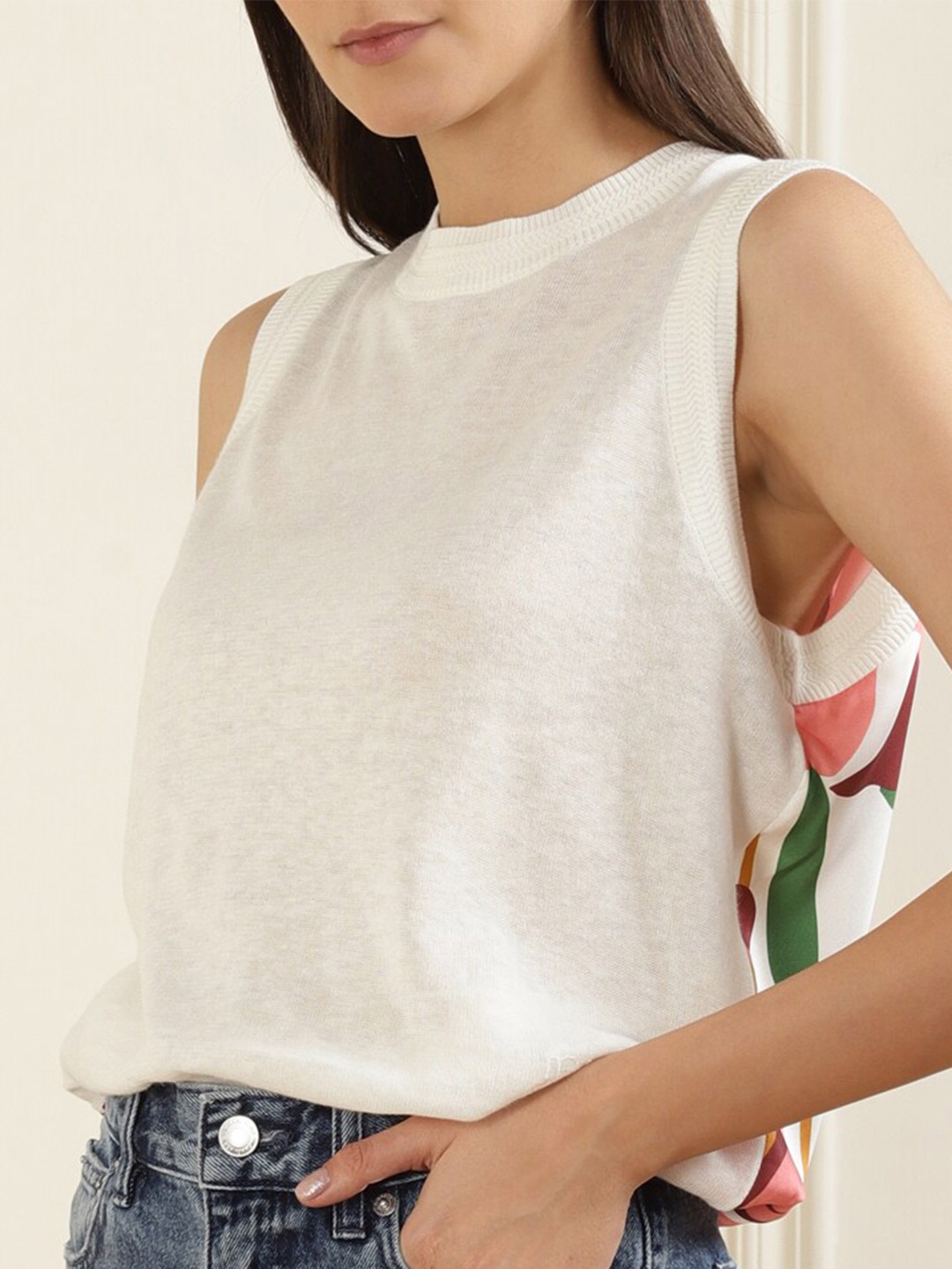 

Ted Baker White Printed Back Linen Tank Top