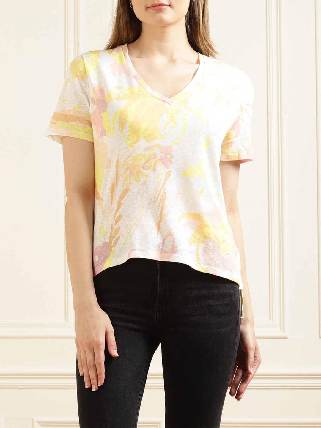 

Ted Baker White Floral Print Linen Top