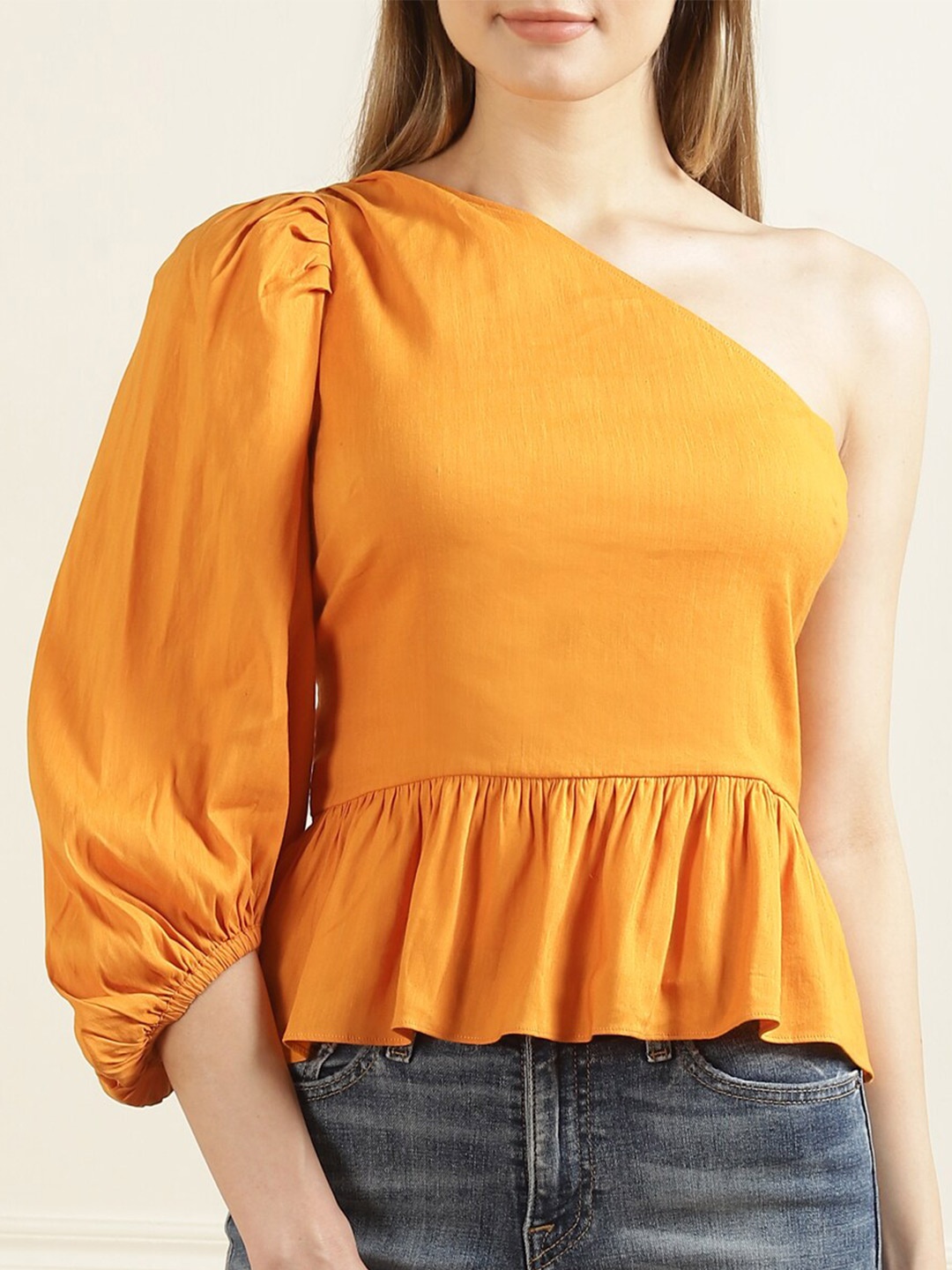 

Ted Baker Women Orange One Shoulder Linen Top