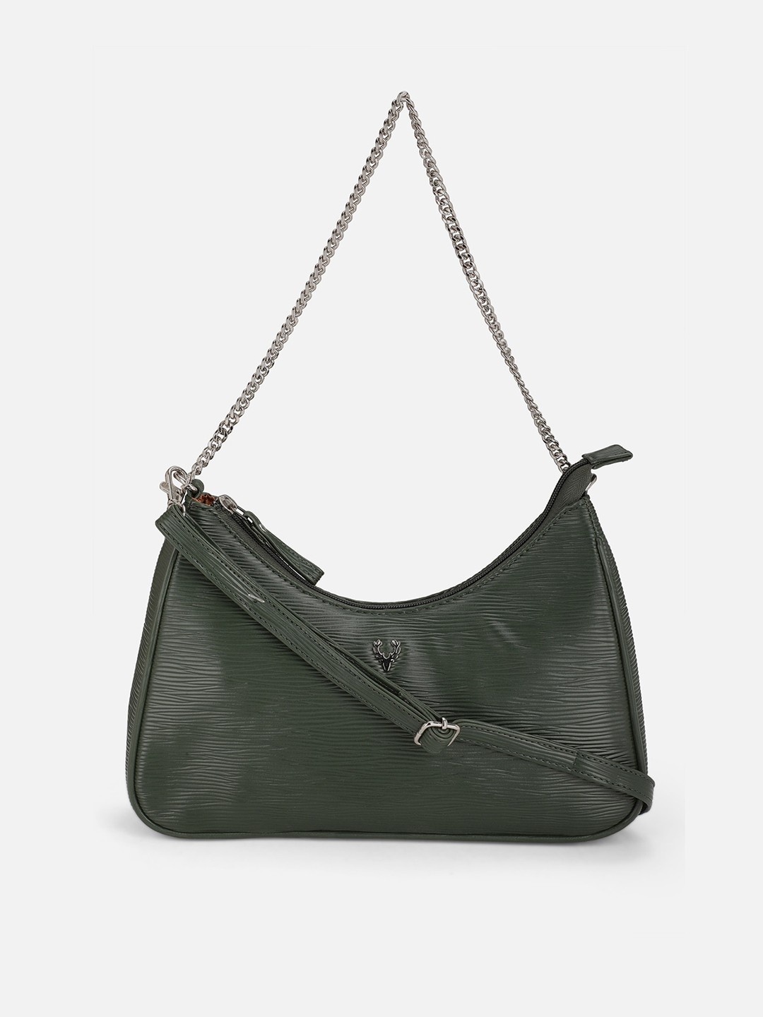 

Allen Solly Olive Green Colourblocked PU Structured Sling Bag