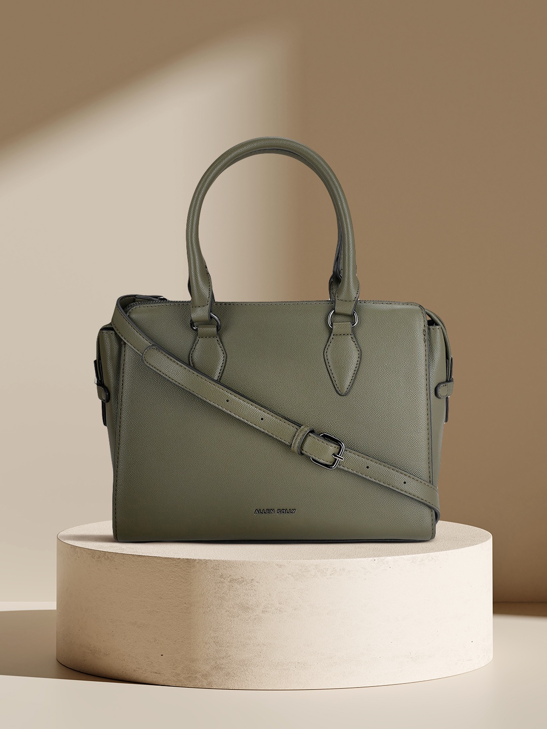 

Allen Solly Olive Green PU Structured Handheld Bag