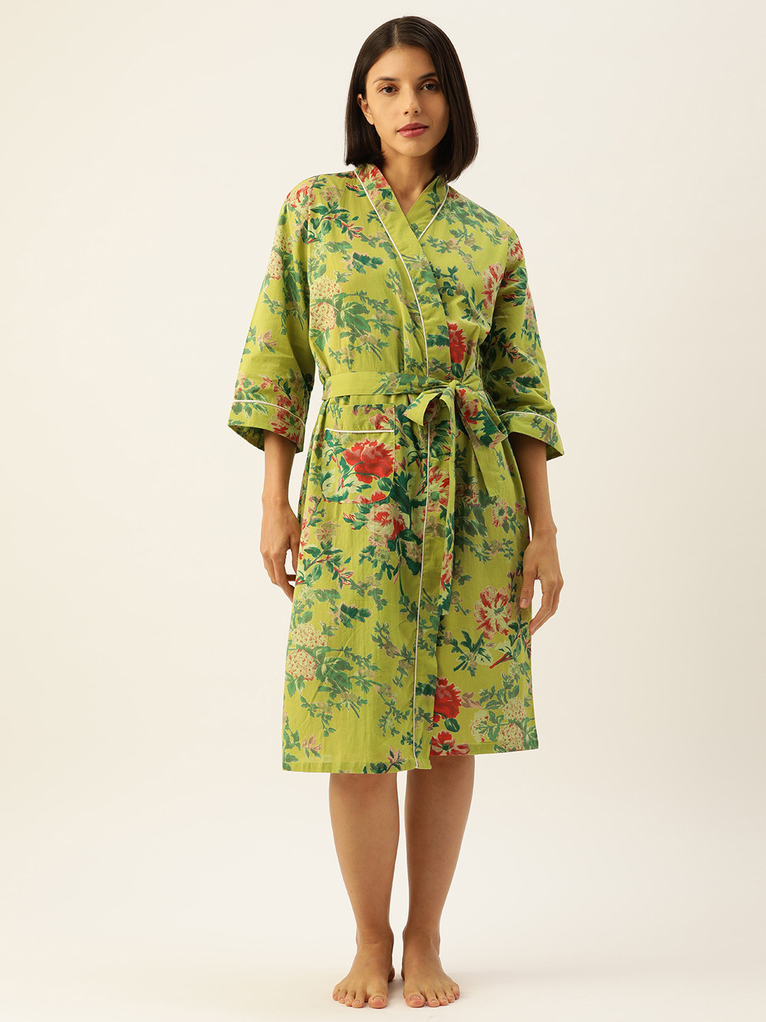 

SANSKRUTIHOMES Green & Red Printed Cotton Nightdress