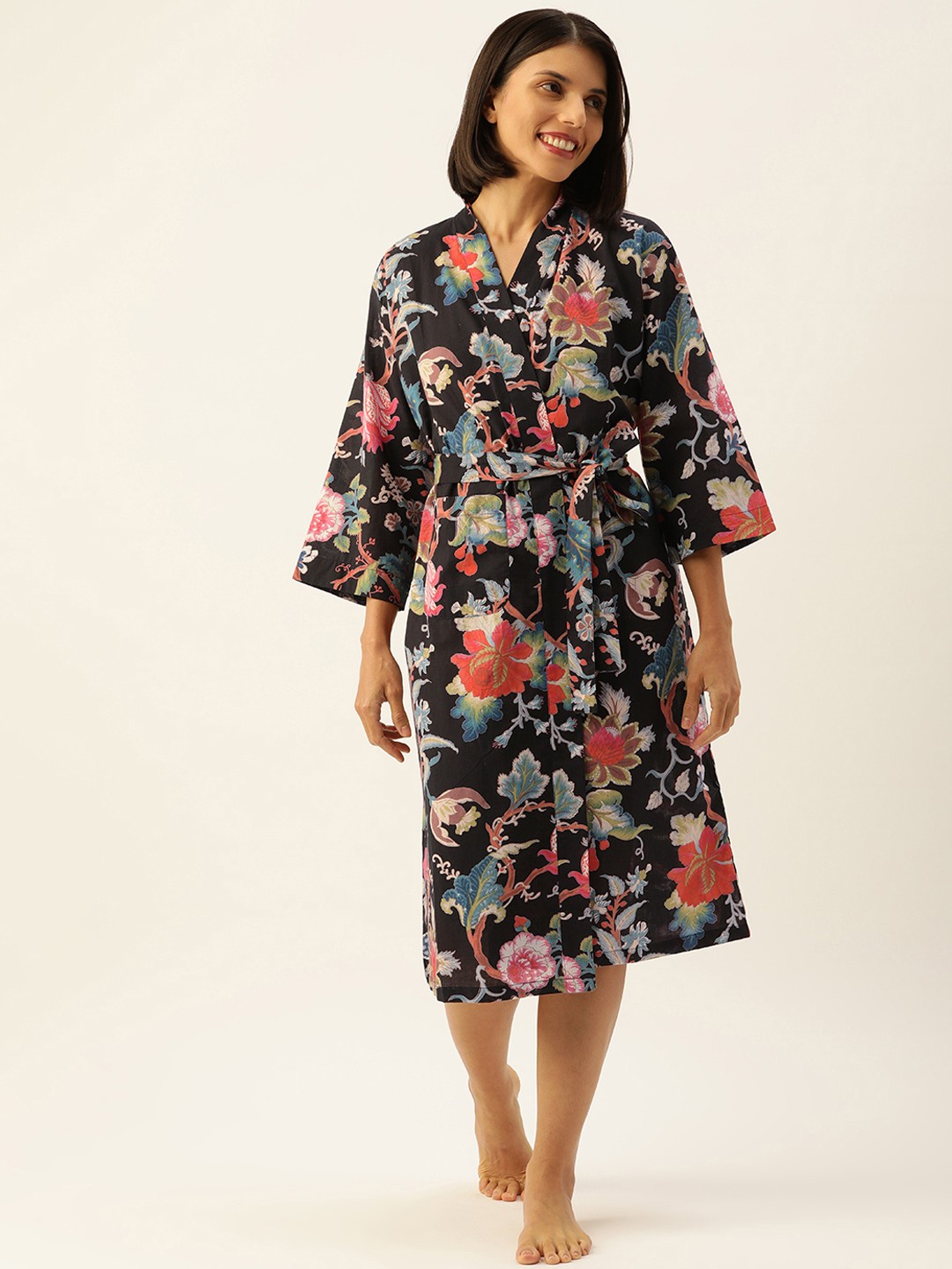 

SANSKRUTIHOMES Black & Red Printed Cotton Nightdress