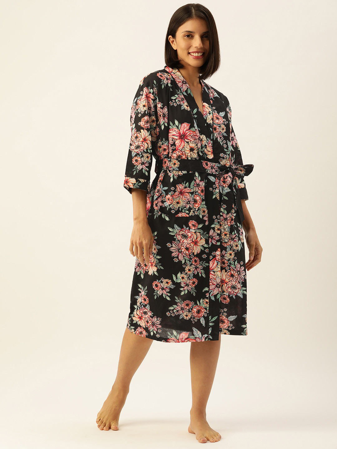 

SANSKRUTIHOMES Black & Green Printed Cotton Nightdress
