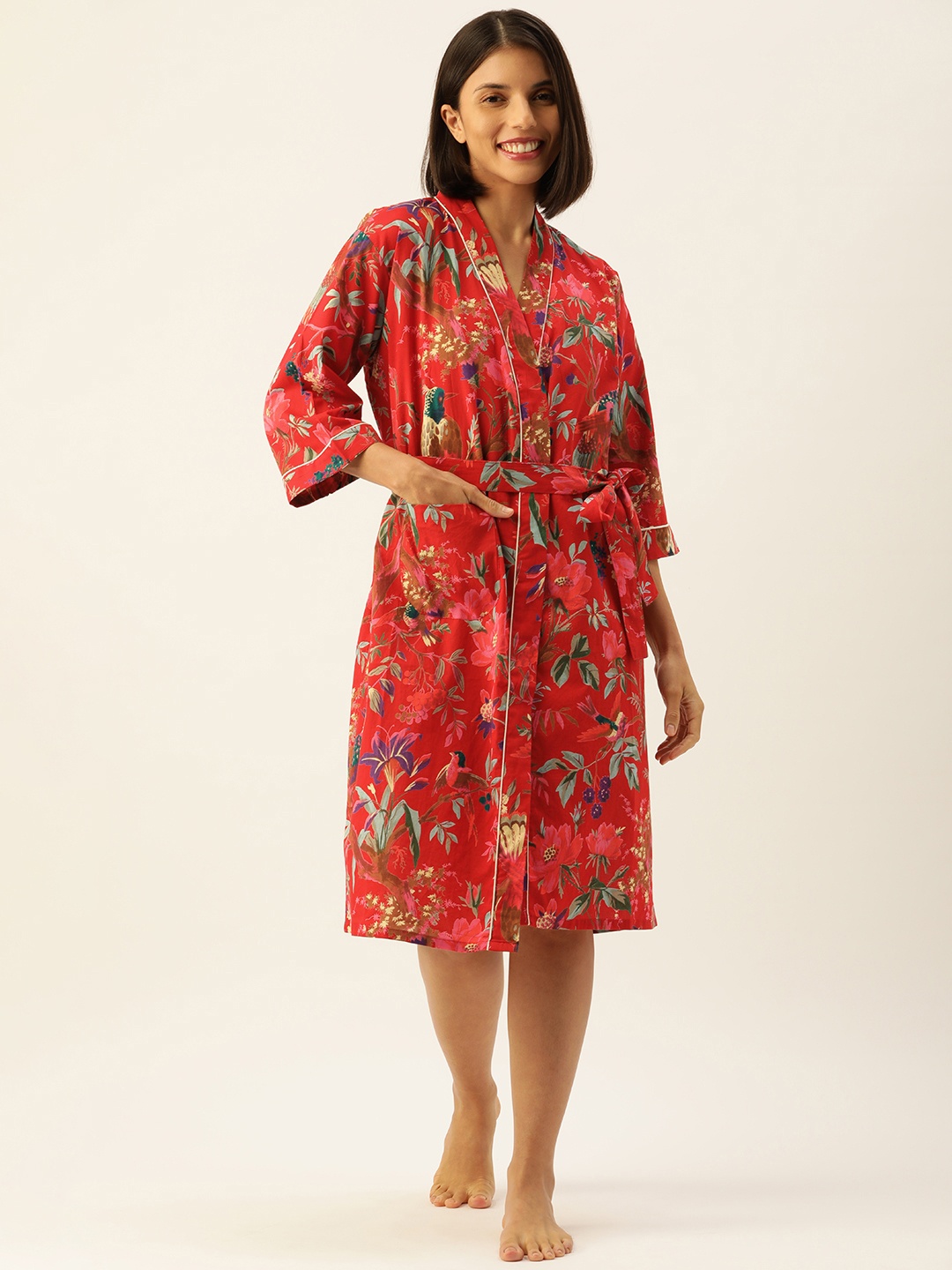 

SANSKRUTIHOMES Red Printed Cotton Nightdress