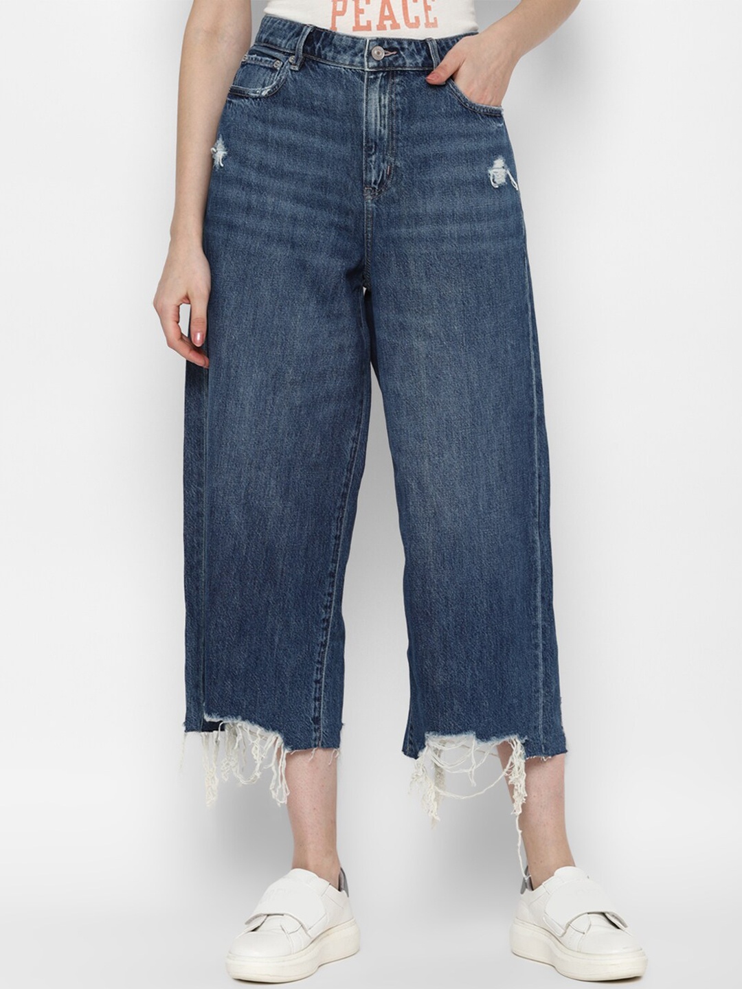 

AMERICAN EAGLE OUTFITTERS Women Blue Skinny Fit Highly Distressed Light Fade Jeans