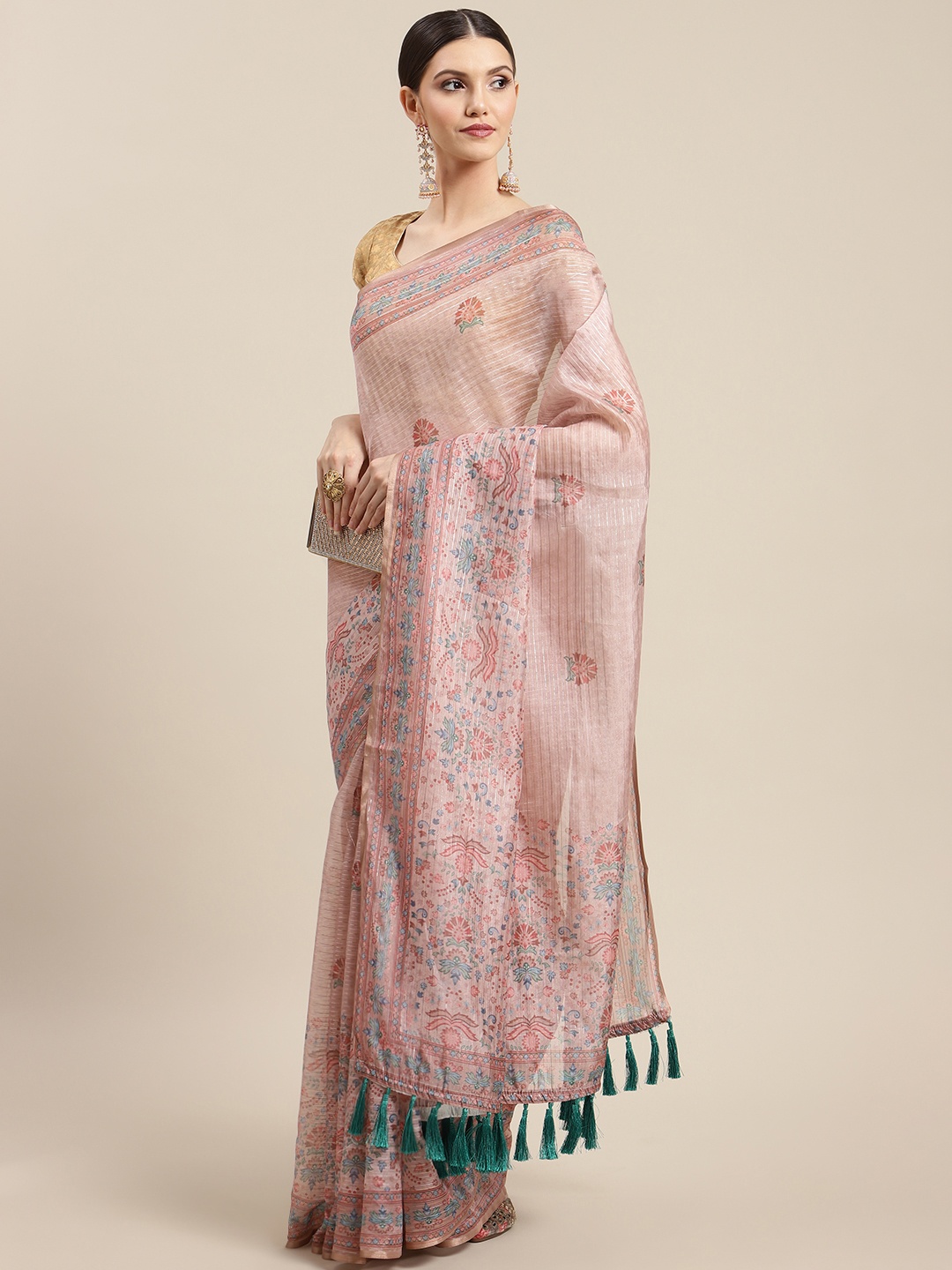 

Silk Land Pink Kalamkari Art Silk Saree