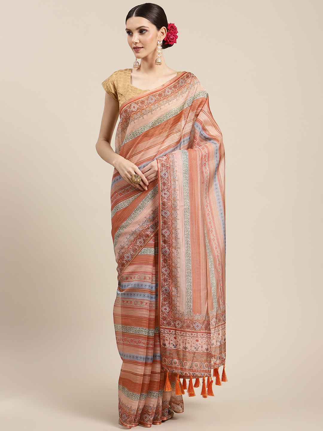 

Silk Land Beige Kalamkari Art Silk Saree