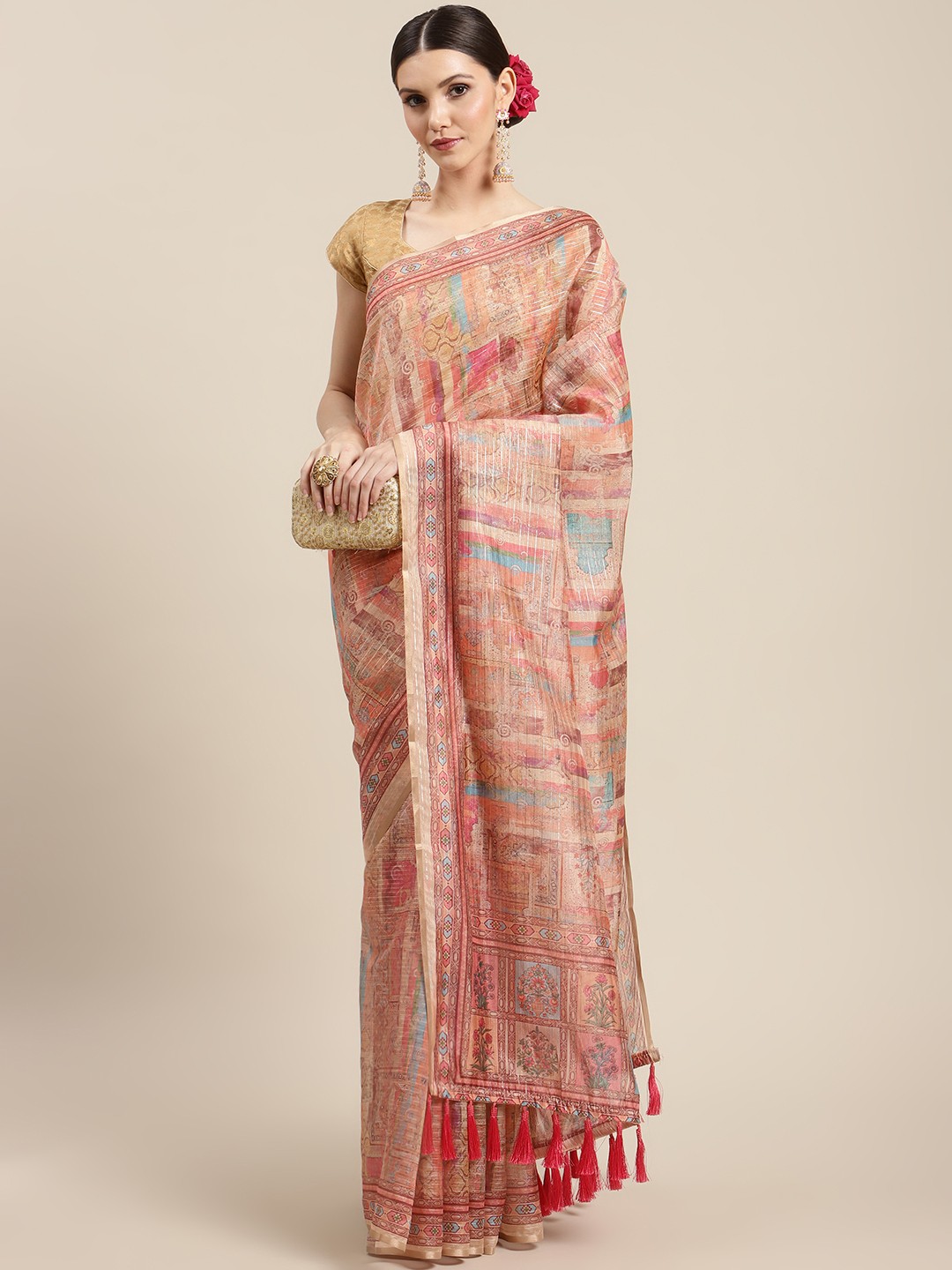 

Silk Land Beige Kalamkari Art Silk Saree