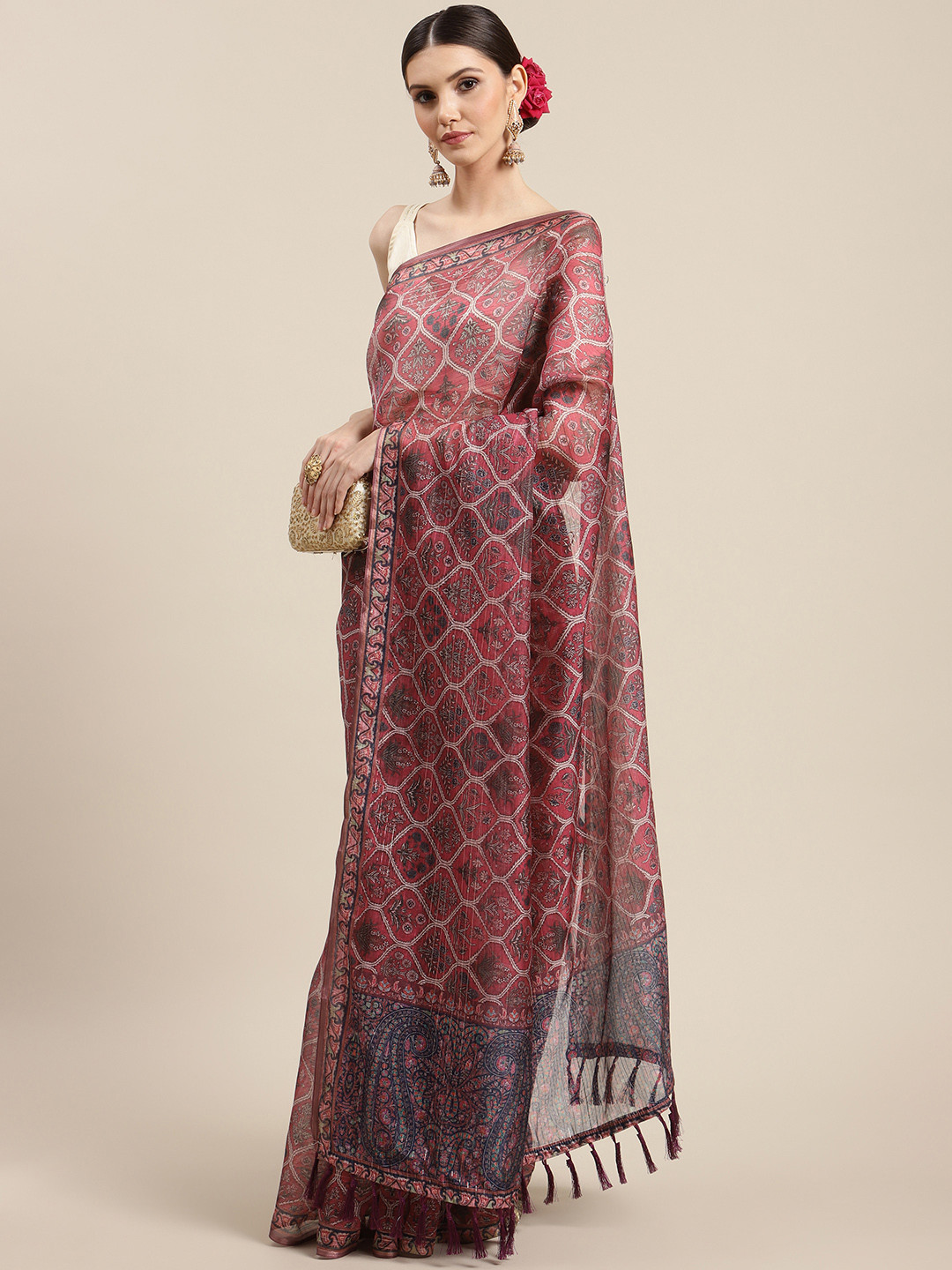 

Silk Land Pink & Purple Kalamkari Art Silk Saree
