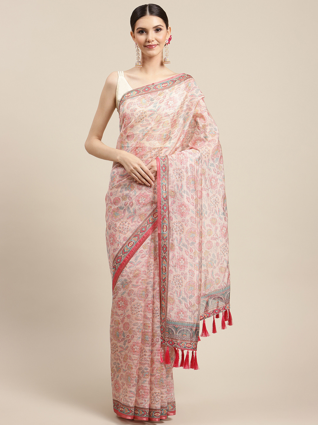 

Silk Land Peach-Coloured Kalamkari Art Silk Saree