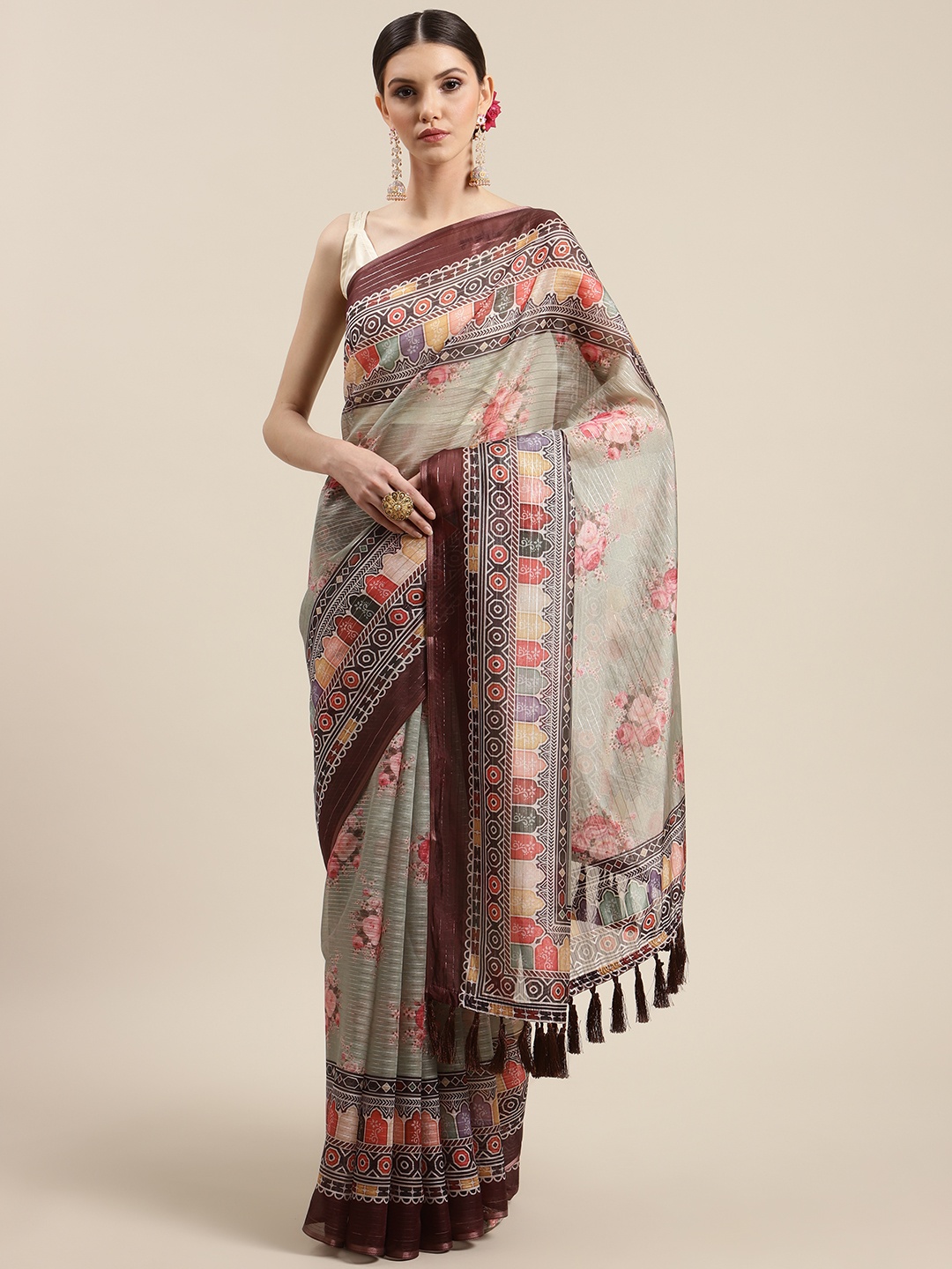 

Silk Land Brown & Green Kalamkari Art Silk Saree