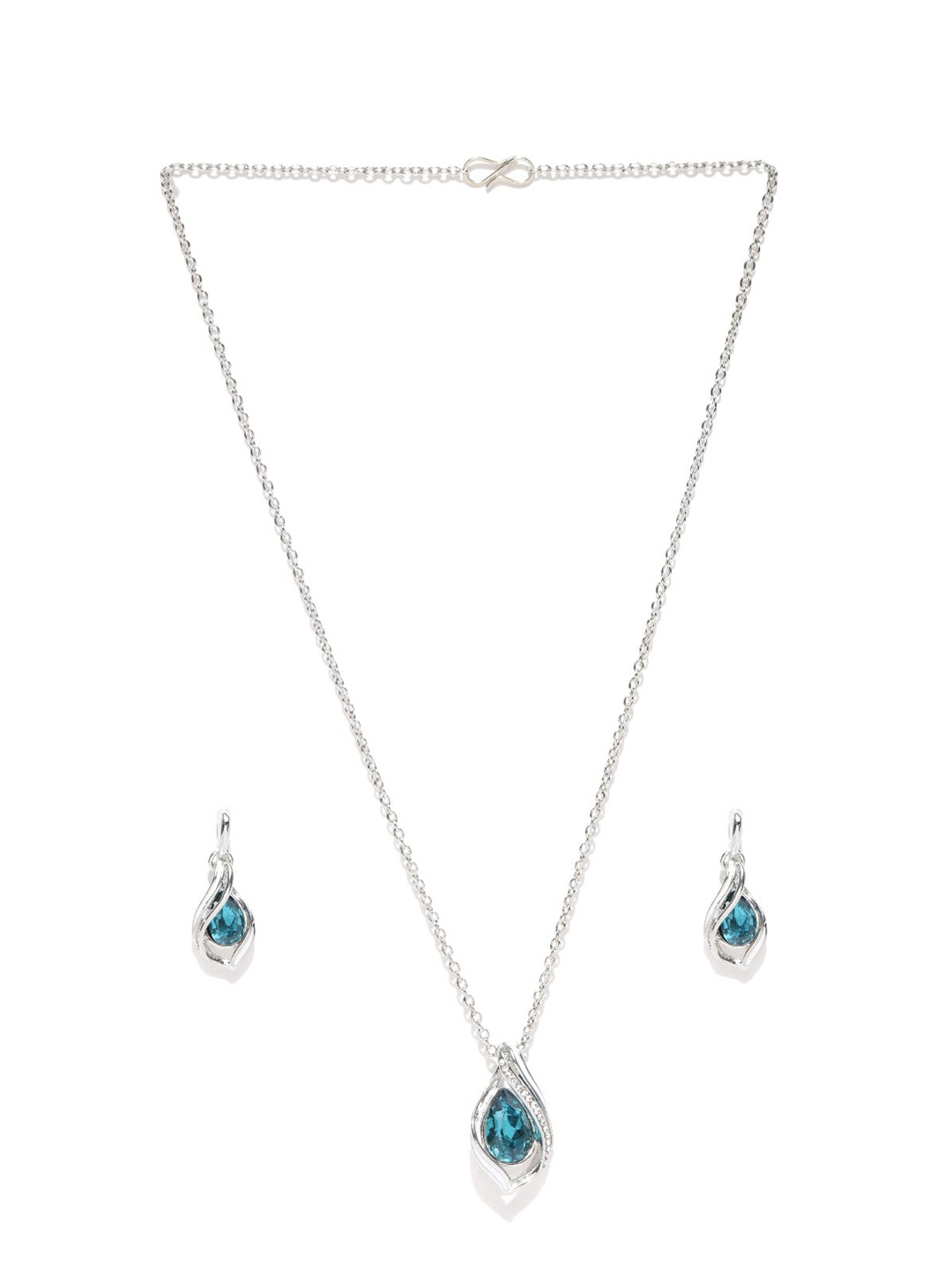 

Mahi Silver-Toned & Blue Stones-Studded Pendant With Chain & Bracelete