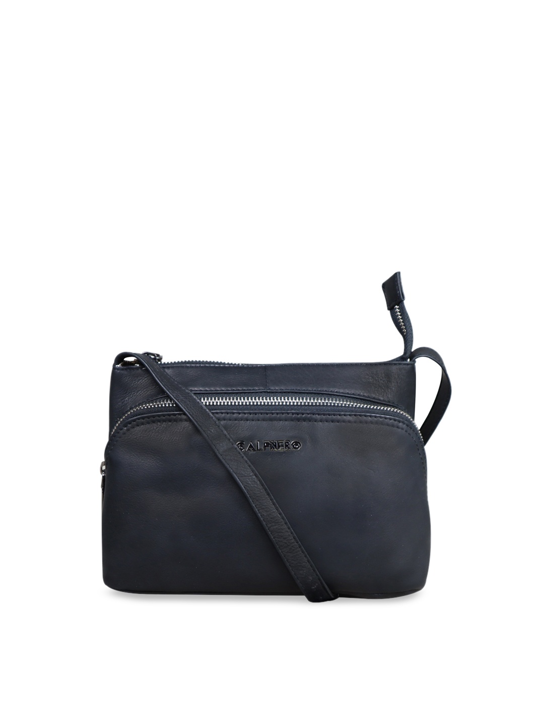 

CALFNERO Black Leather Structured Sling Bag with Tasselled
