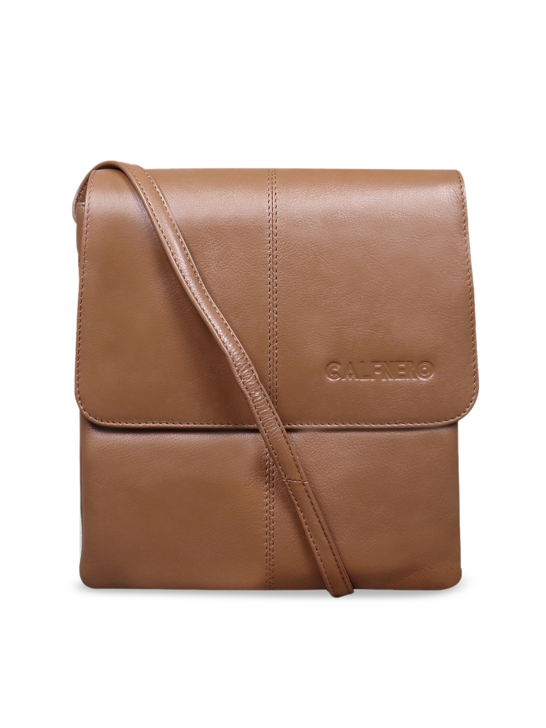 

CALFNERO Camel Brown Leather Structured Sling Bag