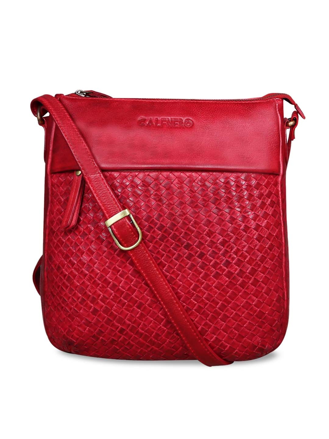 

CALFNERO Red Leather Structured Sling Bag